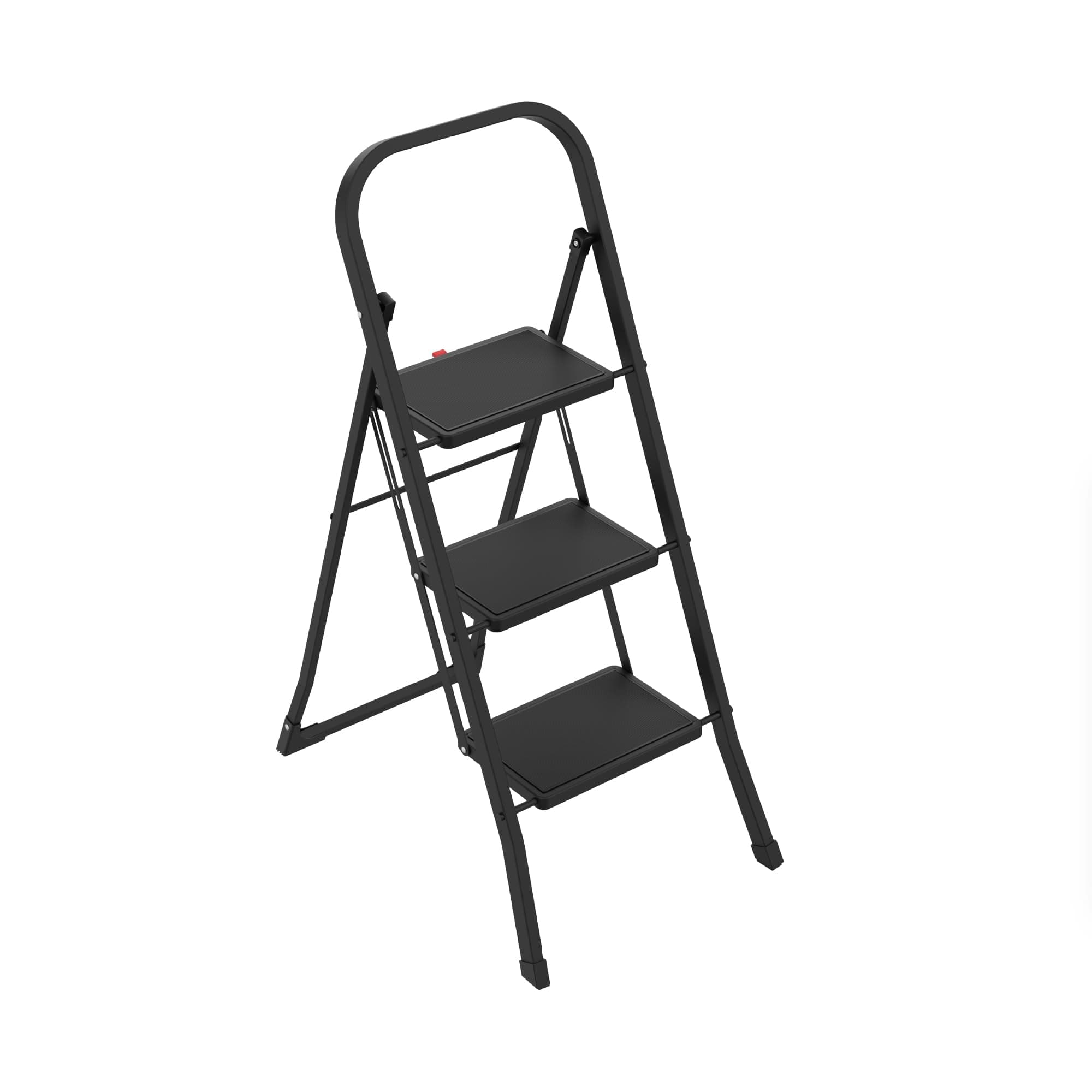 Amig Escalera Plegable 3 Peldaños Acero Negra 106x72x46 cm | Pestaña para plegado fácil. Resistente y con peldaños antideslizantes. Facilita el acceso a zonas elevadas.