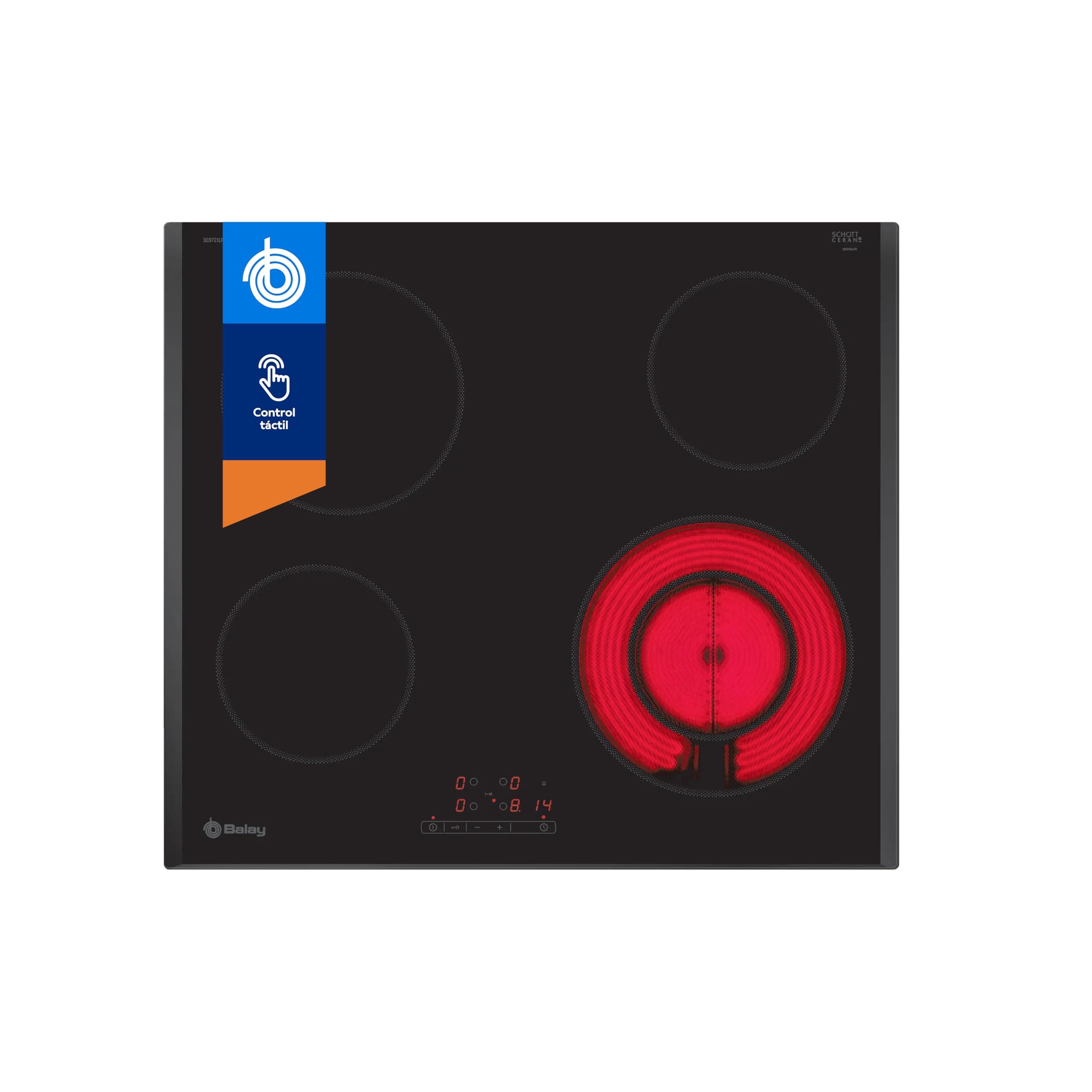 Balay - Placa vitrocerámica, 60 cm, Programación de tiempo, Negro, sin marco inoxidable, 3EB721LR