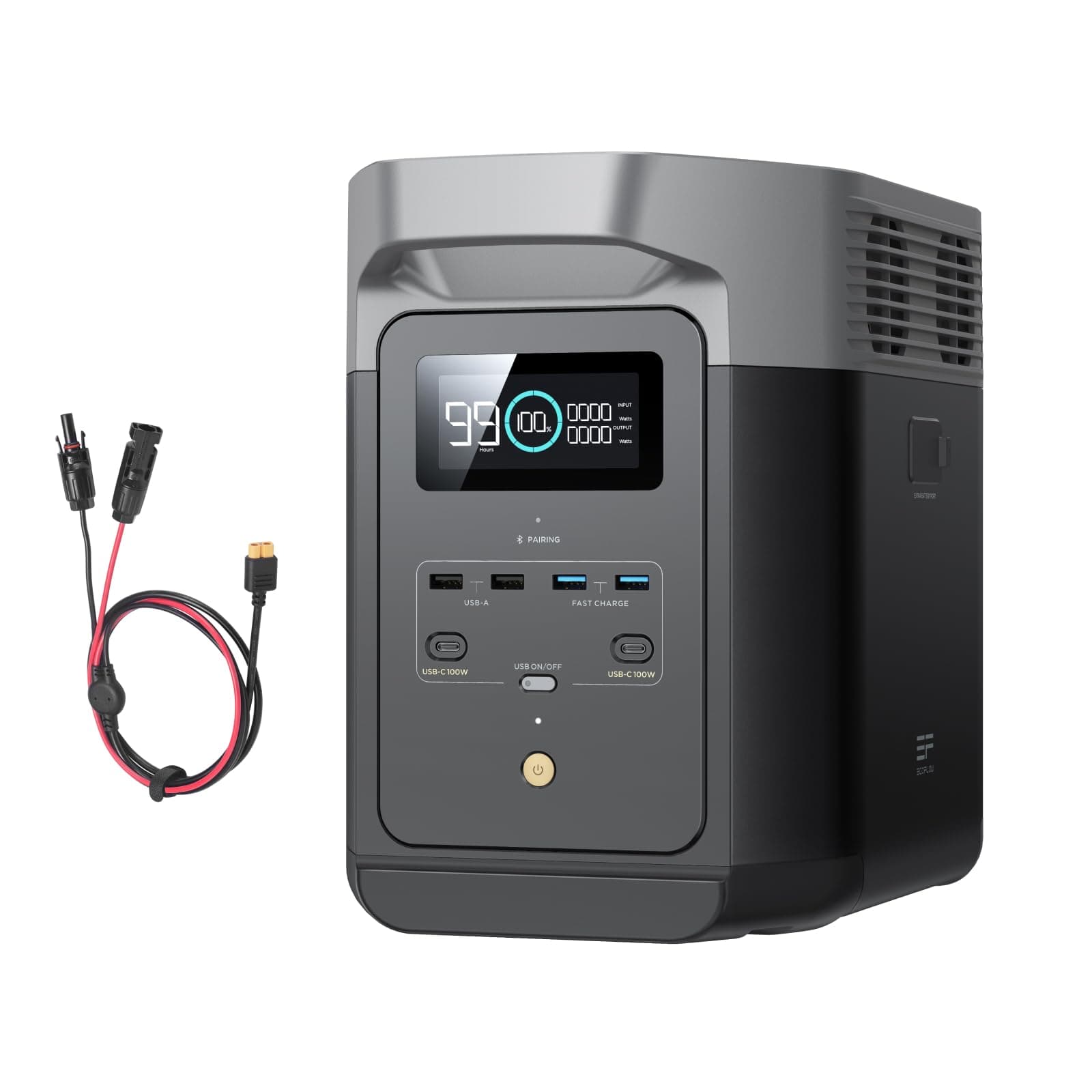EcoFlow Delta 2 Station électrique Portable, Batterie LFP, Charge Rapide, générateur Solaire pour Alimentation de Secours Domestique, Balcon, Camping et Camping-Cars (Delta 2+Cable)