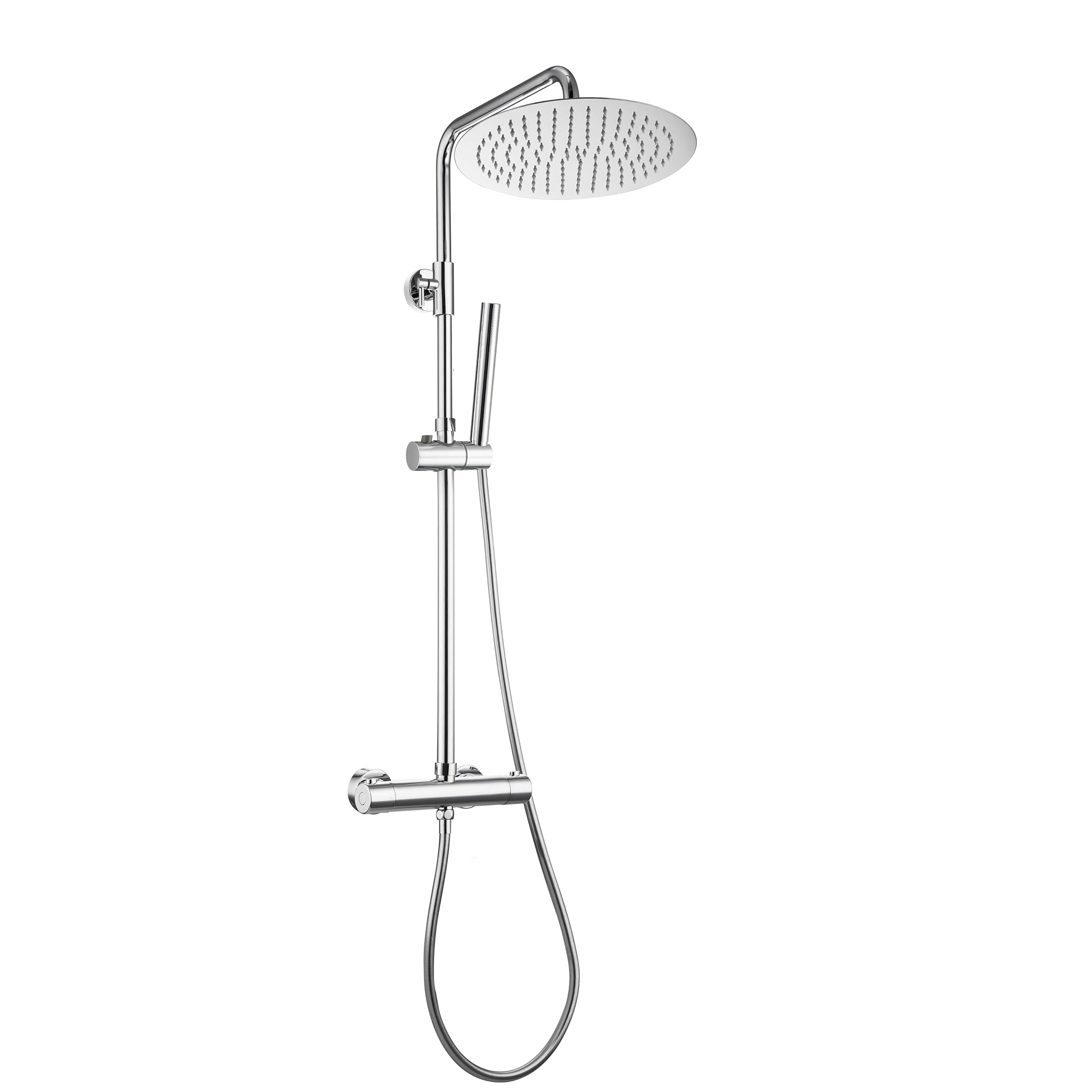 Görbach Colonna Doccia Acciaio Inox con Miscelatore, Colonna Doccia Rubinetto con Asta Doccia Regolabili e Termostatico, Set Doccia a Pioggia con Soffione 25 cm Cromo