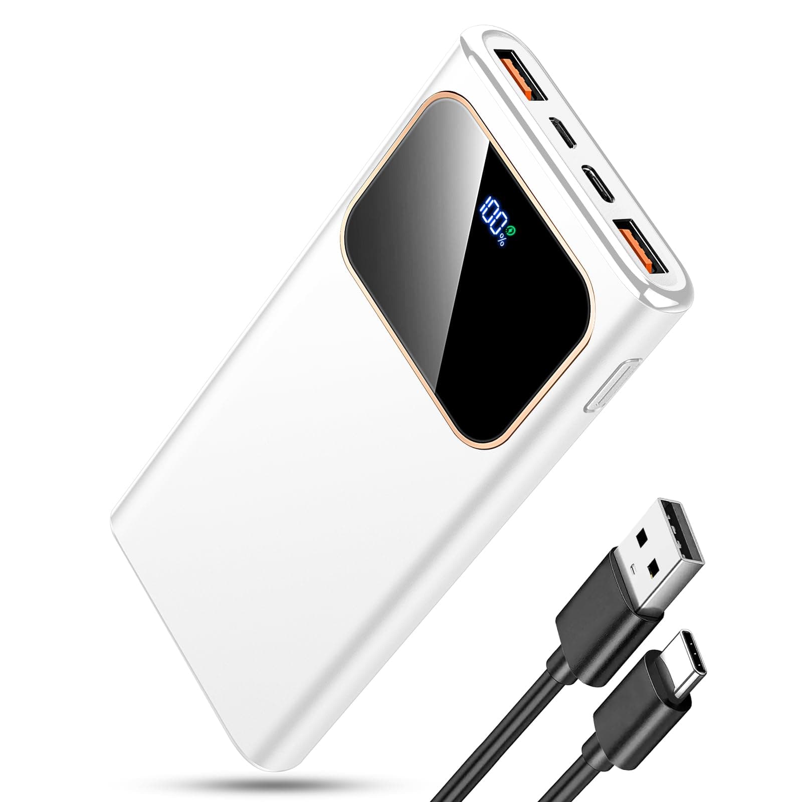 2026 Batterie Externe, 10000mAh 22.5W Power Bank, Batterie Portable USB C Input & Output PD3.0 QC4.0,Charge Rapide Powerbank à Affichage LED pour iPhone Samsung et Autres téléphone(Blanc)