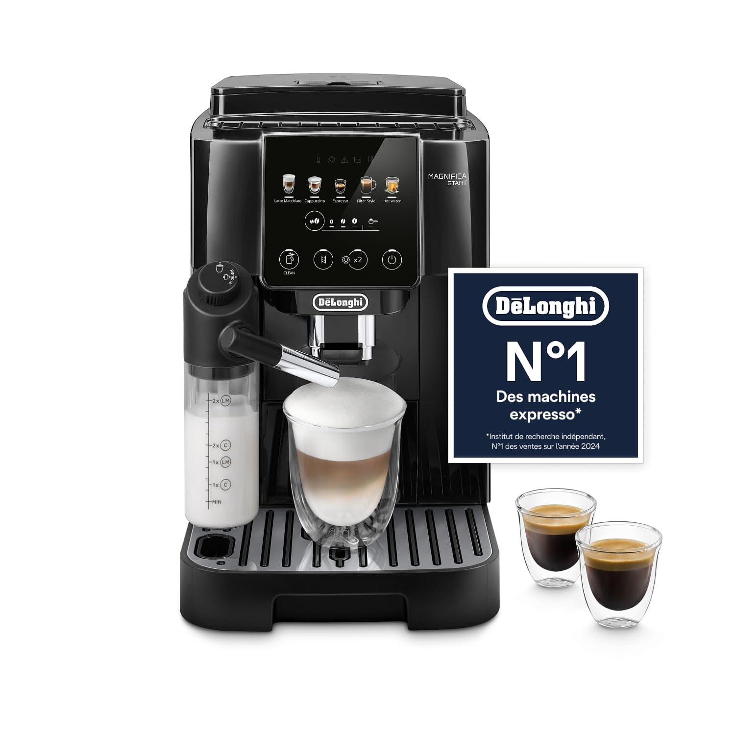 De'Longhi Magnifica Start - Machine à Café Automatique 4 Boissons Noir/Gris | Machine à Café à Grain, Mousseur à Lait Manuel, Expresso et Cappuccino, Fonction 2 Tasses, Icônes Tactiles, ECAM220.21.BG