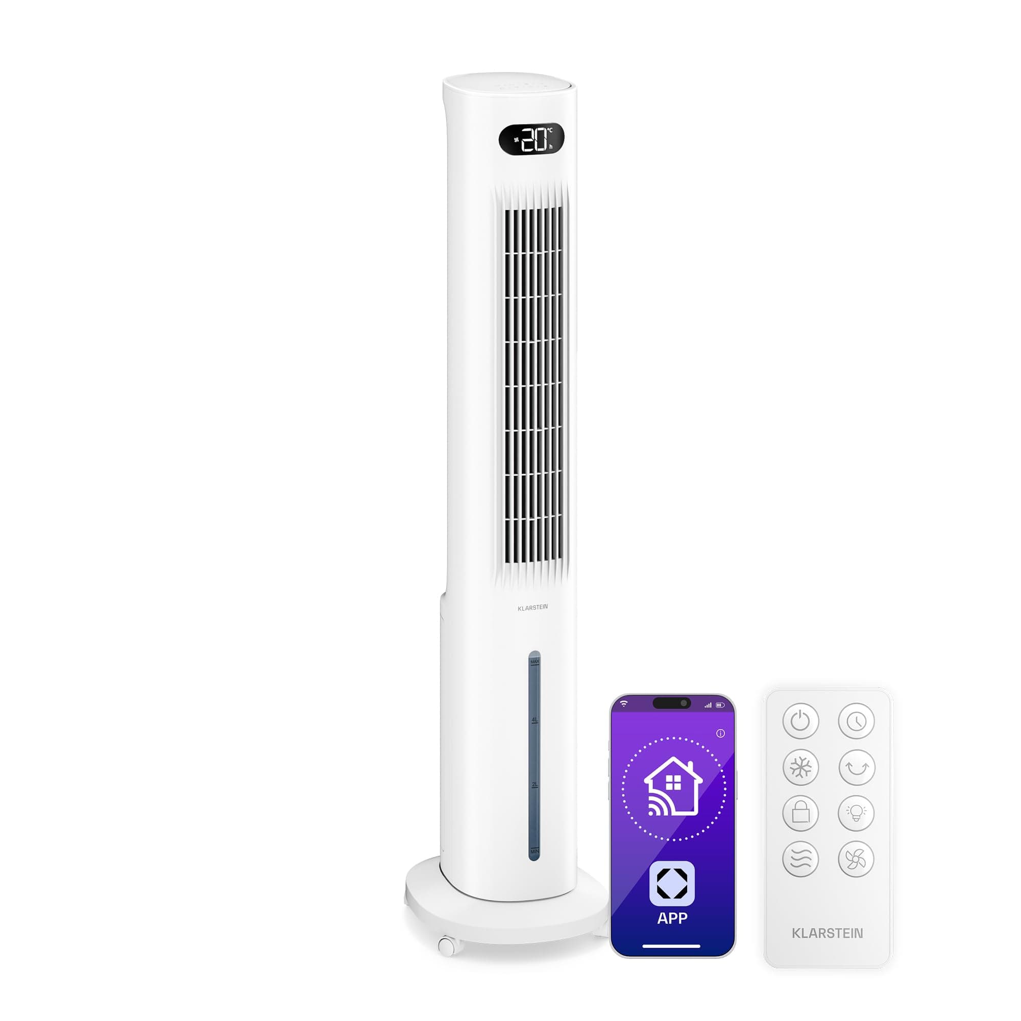 Klarstein Rafraichisseur d’Air, Refroidisseur d’Air Évaporatif, 5L, Télécommande, Application, Mobile, Ventilateur Climatiseur Chambre 30m², White