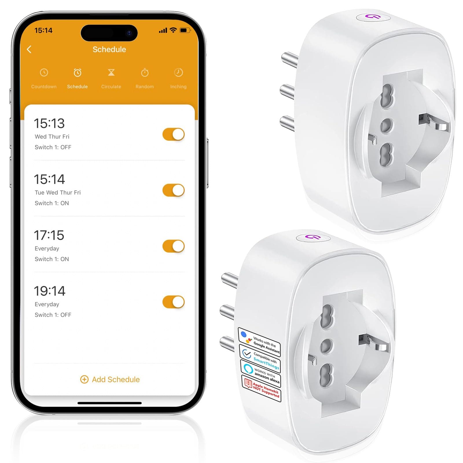 SURFOU Presa Smart WiFi, Presa Elettrica Intelligente Italiana Tipo L con Timer, Compatibile con Alexa e Google Home, Funzione Temporizzata Domotica con Misuratore di Consumo, Smart Life/Tuya, 2 Pezzi