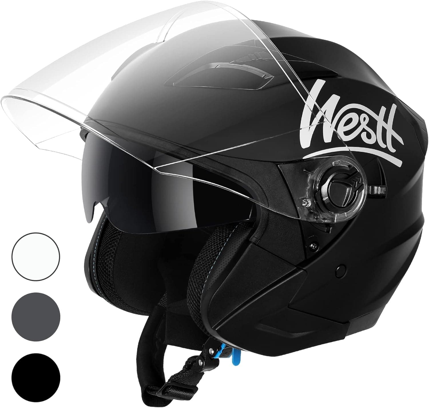 Westt casco moto casco jet doppia visiera omologato ECE 22.06 casco scooter caschi scooter per donna e uomo nero grigio bianco