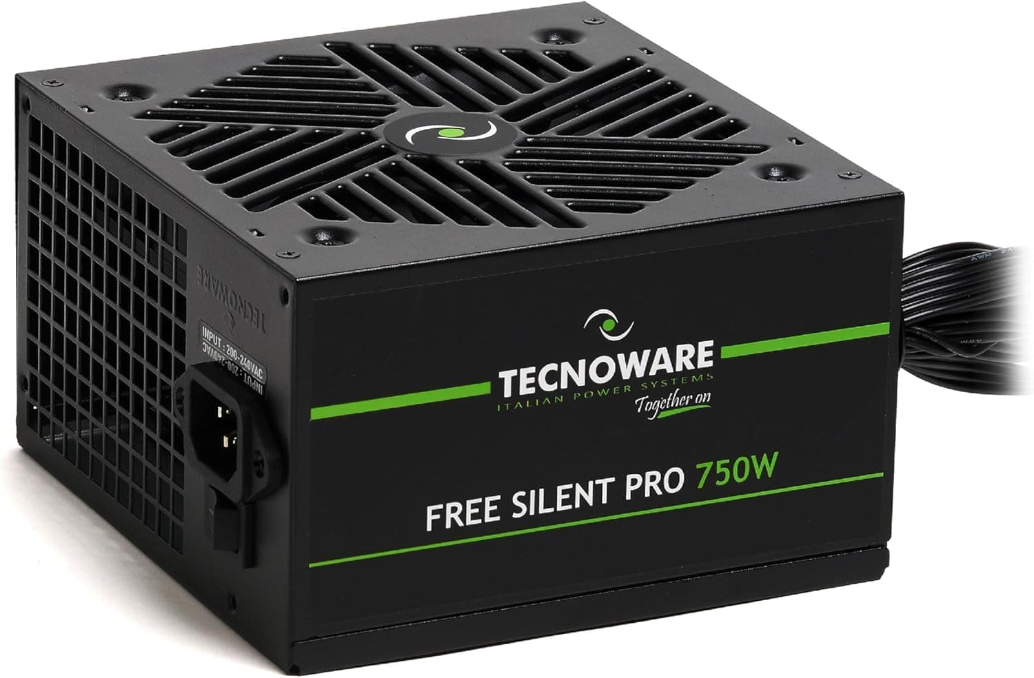 Tecnoware Power Systems Fuente de Alimentación Free Silent Pro ATX 750W para PCs Avanzados con Tarjeta Gráfica NVIDIA GeForce GTX - RTX, Ventilador Silencioso, Conectores PCI-E, CPU 4 + 4, SATA, Molex