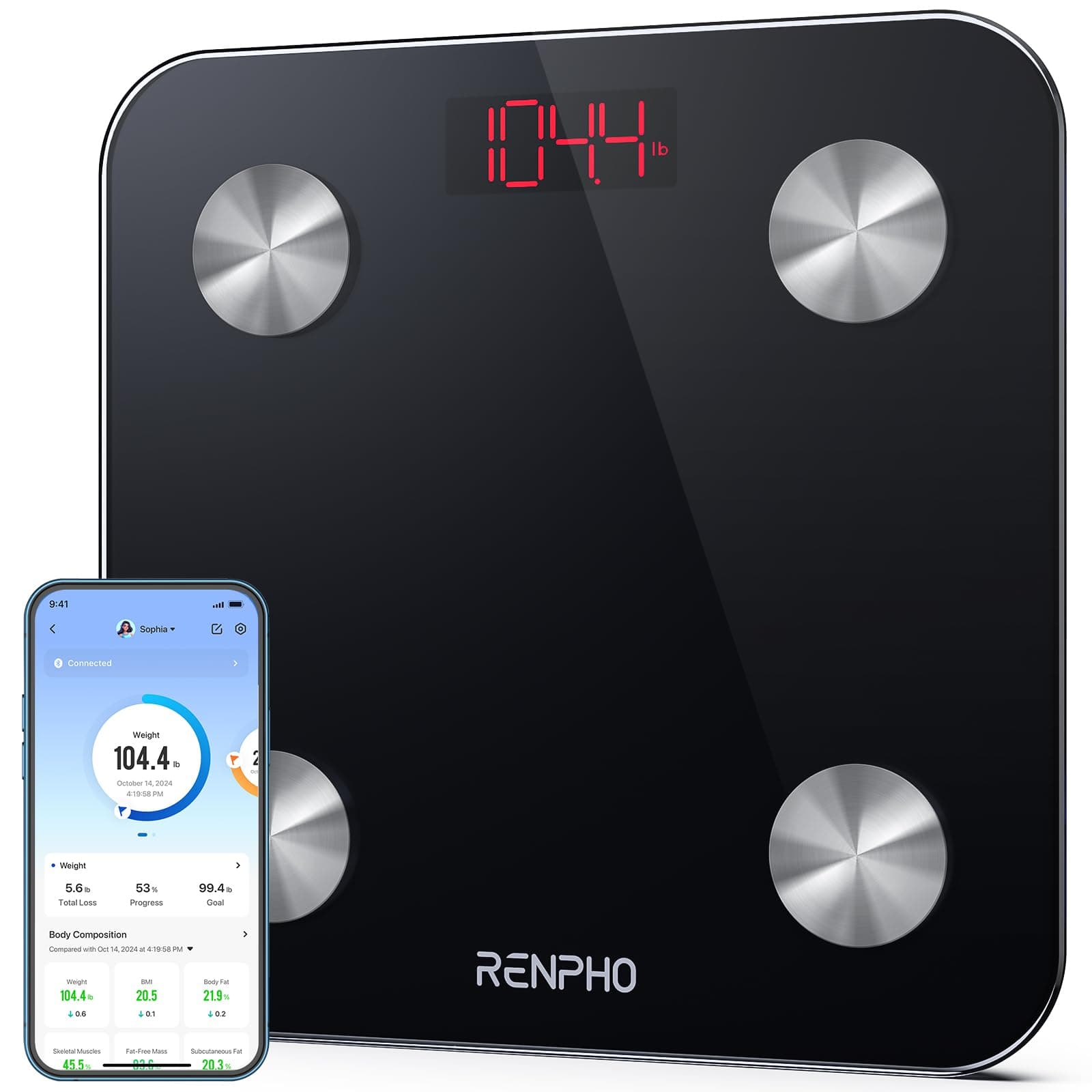 RENPHO Bascula Grasa Corporal y Muscular con App, Bascula de Baño Análisis de 13 Composición Corporal, Medición de Metabolismo Basal e IMC, Alta Precisión, para Fitness, Pérdida de Peso, Elis 1