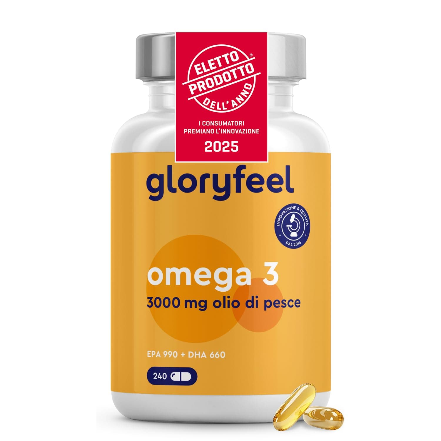 Omega 3 ad Alto Dosaggio - Eletto PRODOTTO DELL'ANNO 2025-3000 mg di Olio di Pesce (990 mg EPA + 660 mg DHA) - 240 Capsule in Forma di Trigliceridi - Olio di Pesce Altamente Biodisponibile
