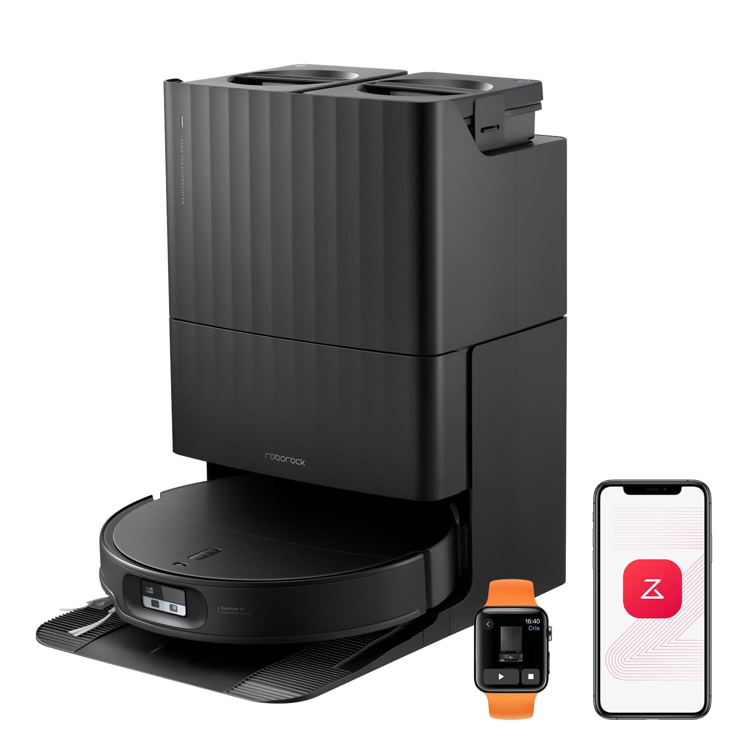 roborock Qrevo Edge 2 Aspirateur Robot Laveur, 25 000 Pa, Lavage des Serpillières à l'eau Chaude à 80°C, Évite 280+ Obstacles, Système Anti-enchevêtrement, 7,98cm Mince,Technologie FlexiArm, Noir