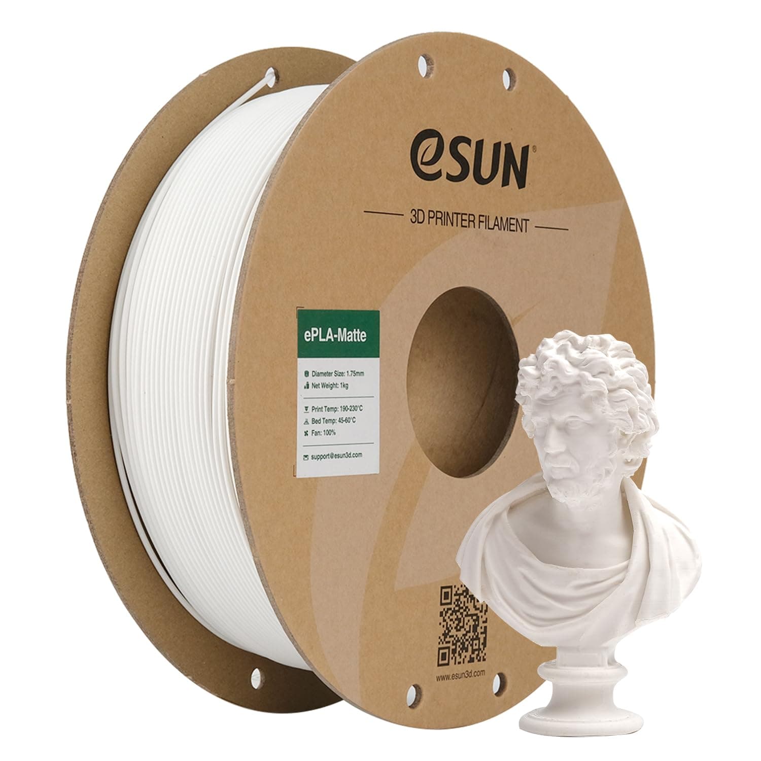 eSUN Filamento PLA Opaco Aggiornato 1.75mm 1kg Bianco Crema | Finitura opaca che nasconde i layer. Nessun riflesso, precisione +/- 0,03 mm. Estrusione fluida, texture elegante.
