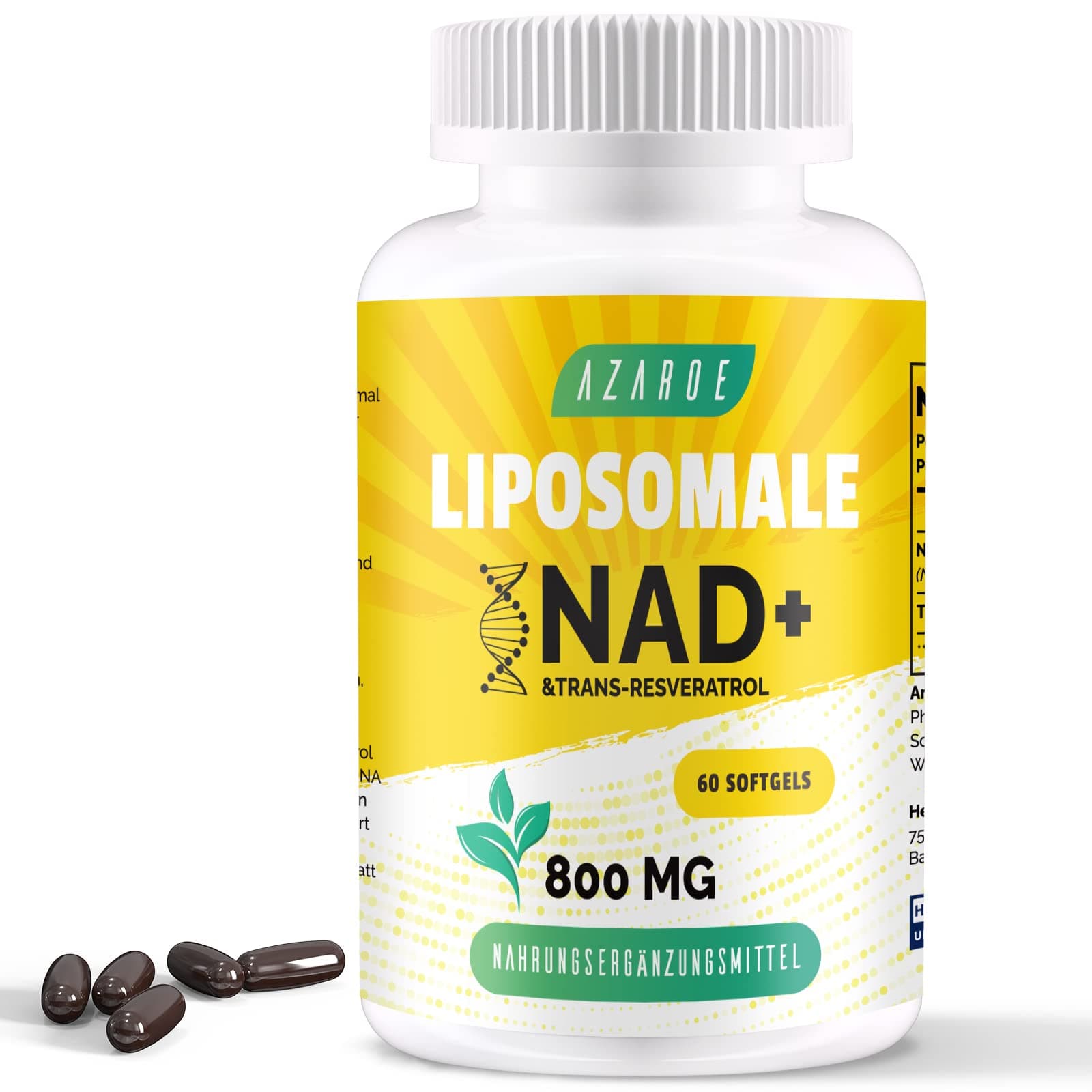 NAD+ liposomal y Trans-Resveratrol 800mg cápsulas blandas, alternativa más eficiente que el NMN, alta absorción, suplemento real de NAD+ para la reparación celular
