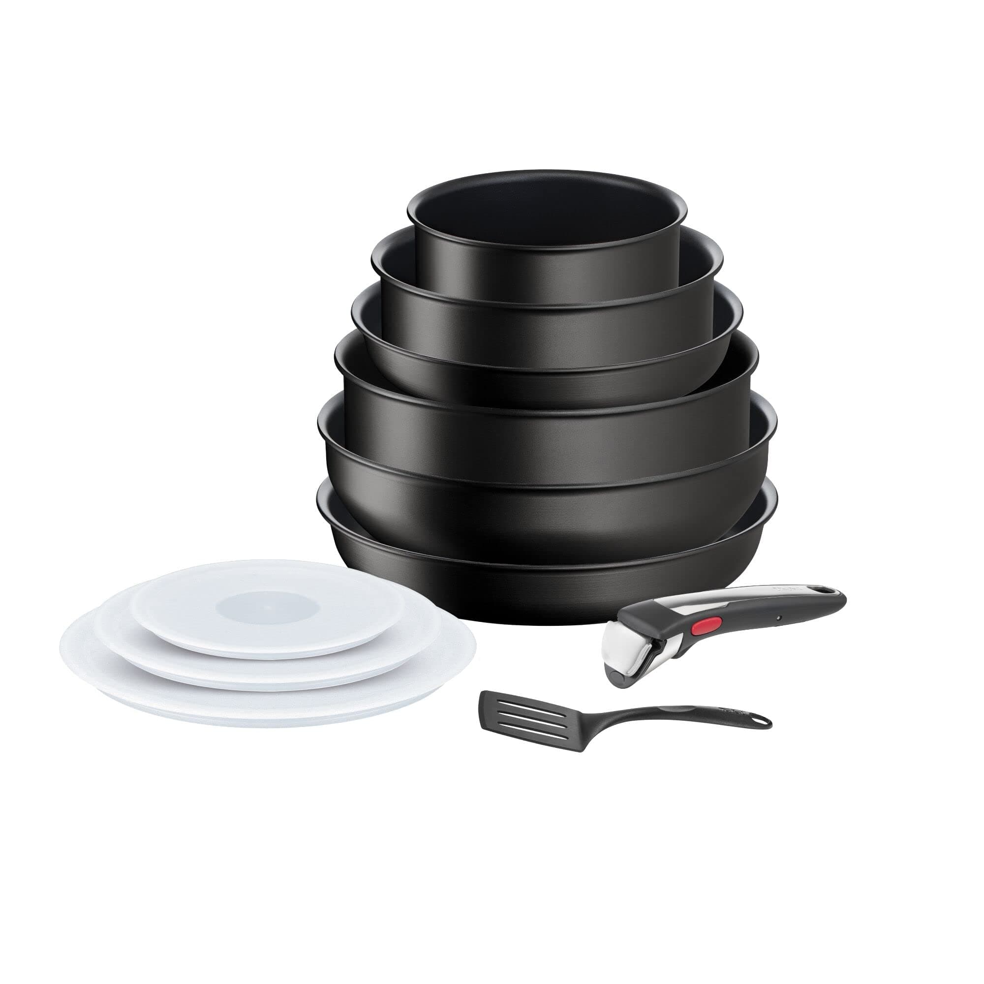 Tefal Ingenio Eco Resist On - Juego de 2 Sartenes 22/26 cm + 2 Cazos 16/20 cm + Guisera 24 cm + Wok 26 cm + Mango extraíble + 4 Accesorios, Apto inducción, antiadherentes