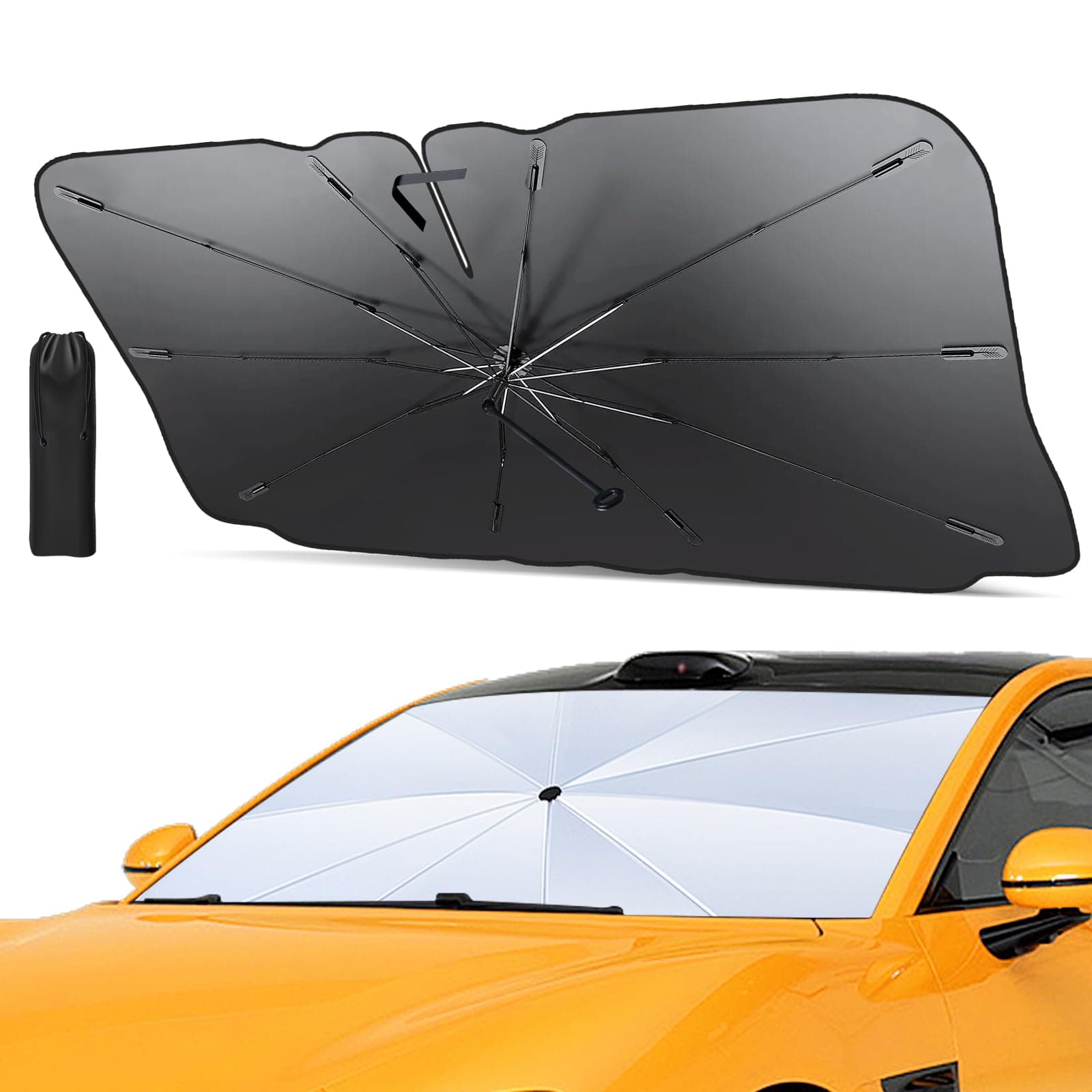 Pare-Soleil pour Pare-Brise de Voiture Pliant Pare-soleils pour Pare-Brise Avant Auto avec Coins en Cuir Anti-Rayures 145 x 85 cm Protection Solaire idéale pour SUV et Tous Types de véhicules