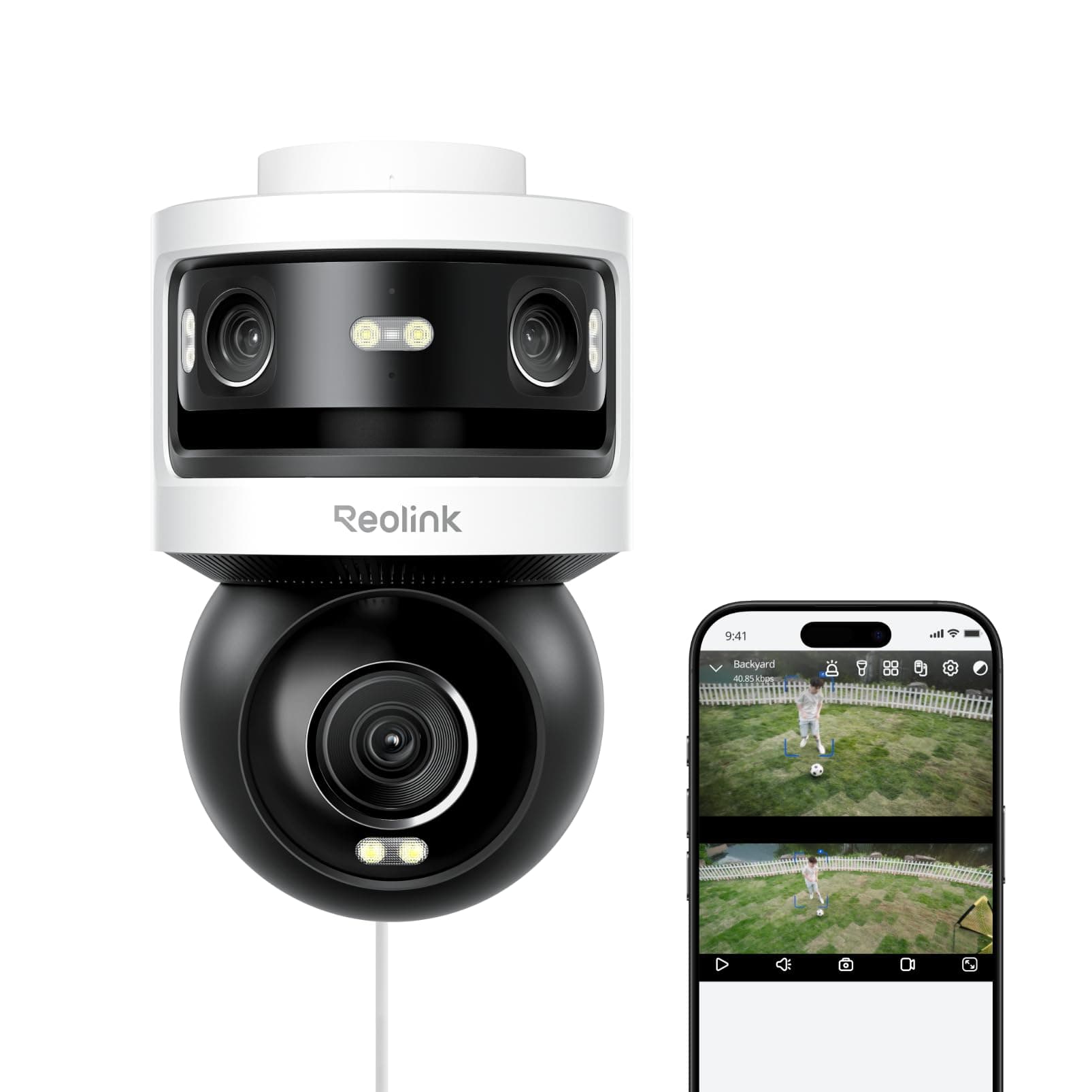 Reolink Camera Exterieur Filaire 10Mpx+8Mpx à Triple Objectif, OMVI 3i PoE | Caméra PoE avec Suivi-Synchro, Recherche Vidéo IA, Vision Nocturne Couleur et Infrarouge, Enregistrement 24h/24