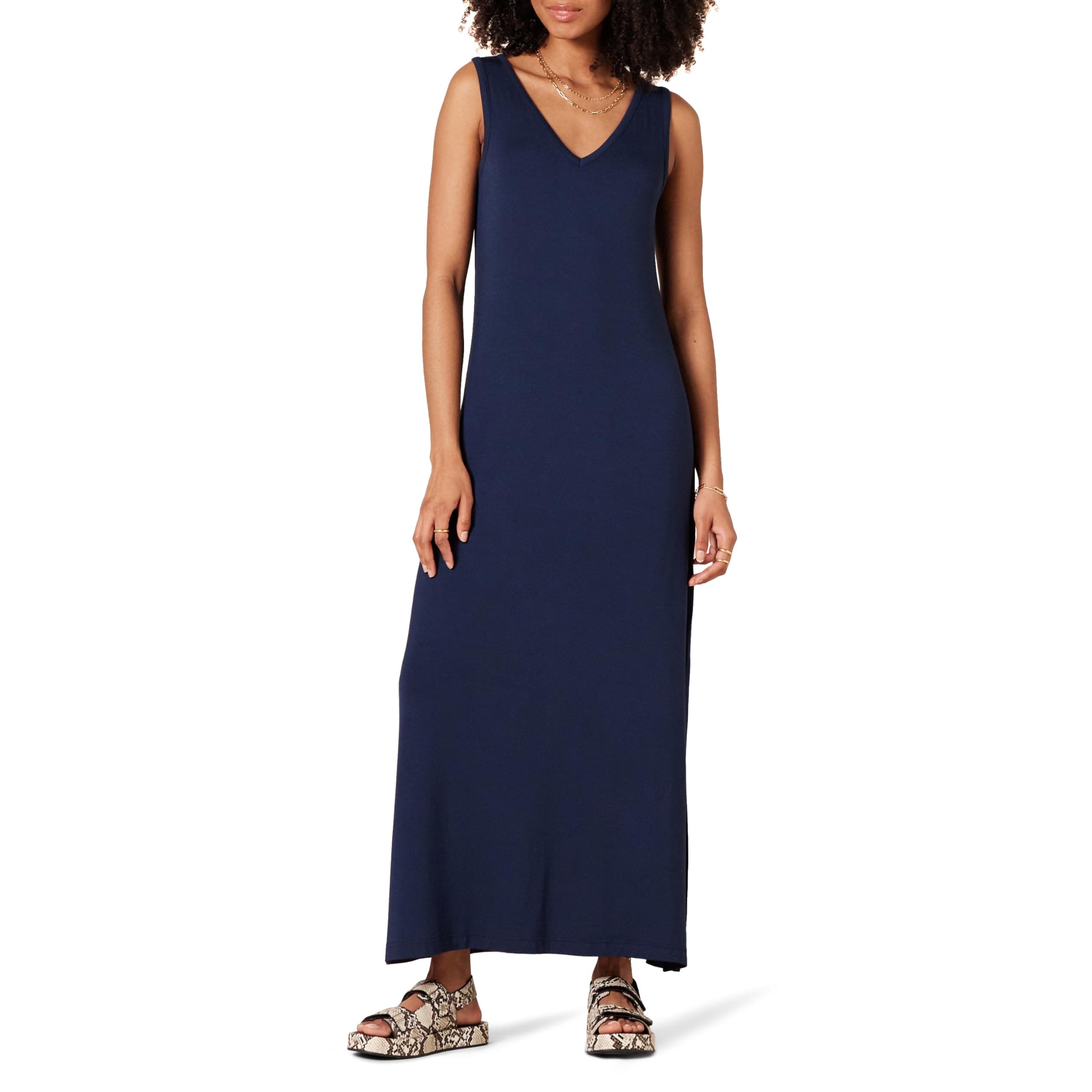 Amazon Essentials Mujer Vestido Largo de Punto con Cuello en V y Abertura Lateral