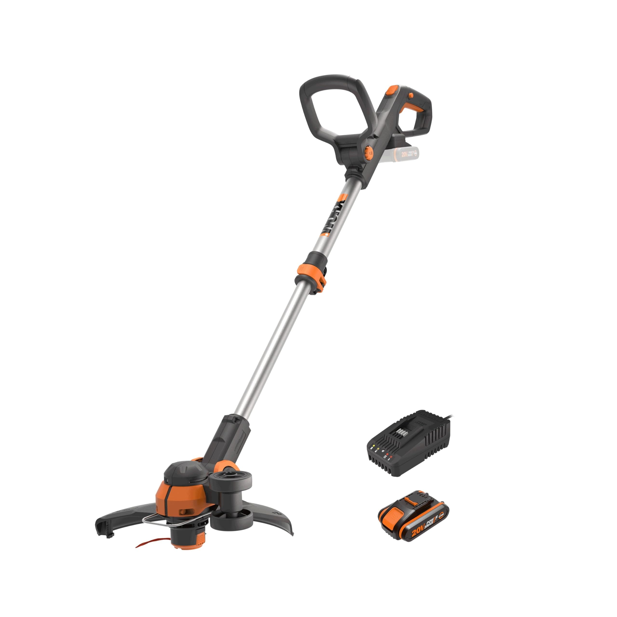 WORX WG163E.2 Akku Rasentrimmer 20V, 2-in-1 Rasentrimmer mit 90° drehbarer Trimmerkopf, 30cm Schnittdurchmesser, Teleslopstiel (inkl. 2Ah Akku & Ladegerät)