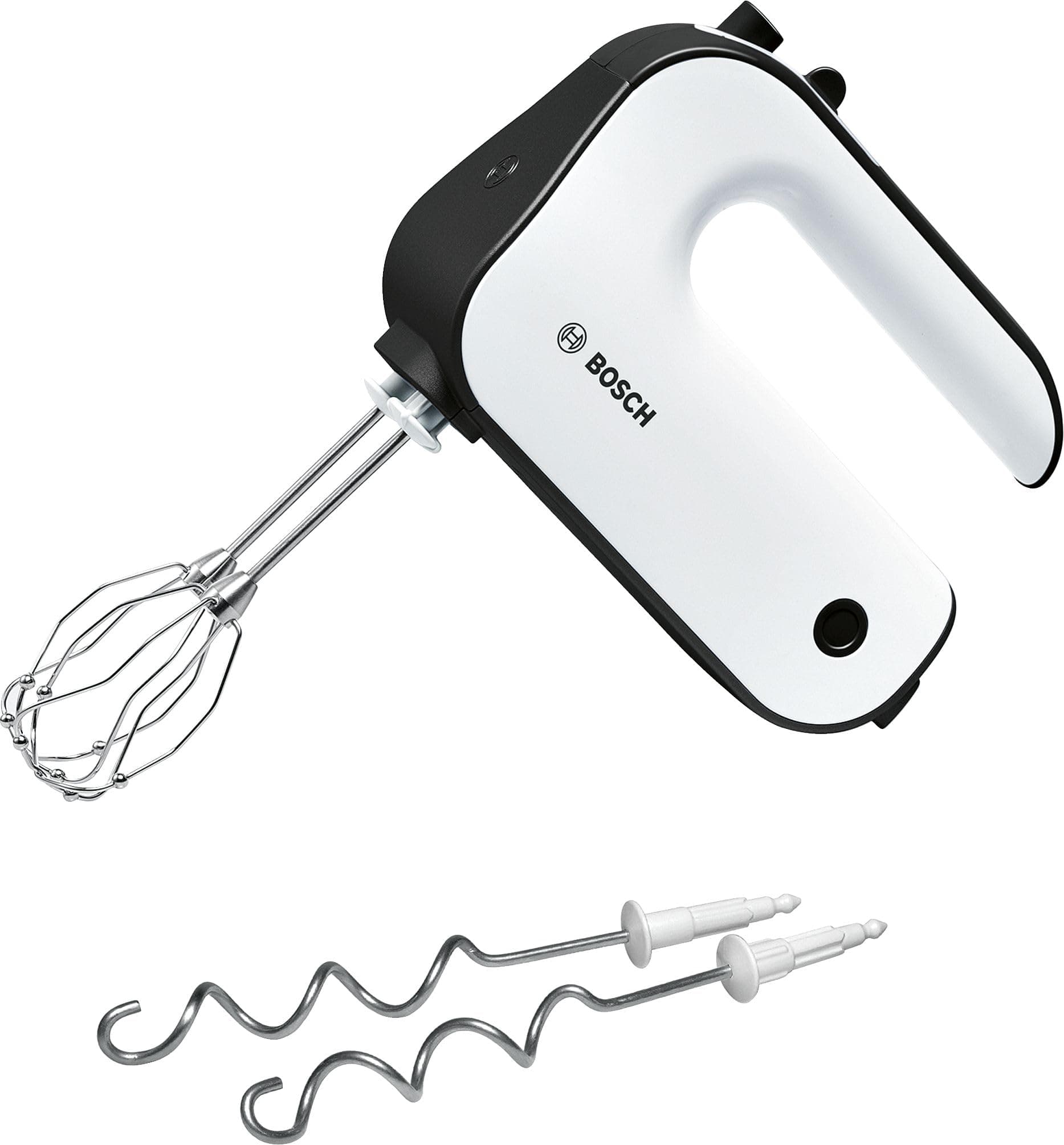 Bosch Sbattitore Elettrico MFQ4020, 450 W, 5 Velocità e Turbo, Leggero, Impugnatura Comoda, Fruste Incluse, Ganci per Impastare in Acciaio Inox Inclusi, Pulsante di Esplusione, Bianco, Antracite