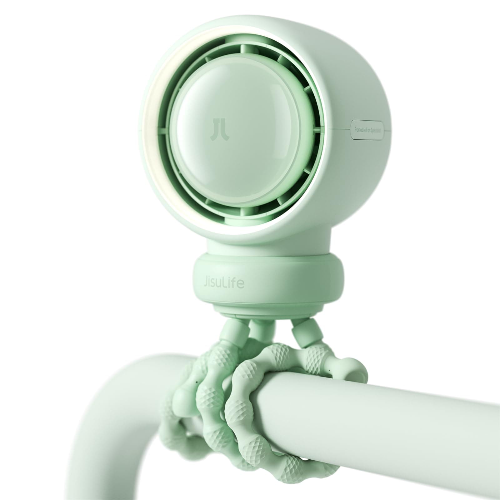 JISULIFE Ventilador para Carrito de Bebé Portátil, Ventilador Pequeño a Batería con 5 Velocidades, Tecnología de Purificación y Mejora del Aire, Sin Aspas, Apto para Alimentos – Verde
