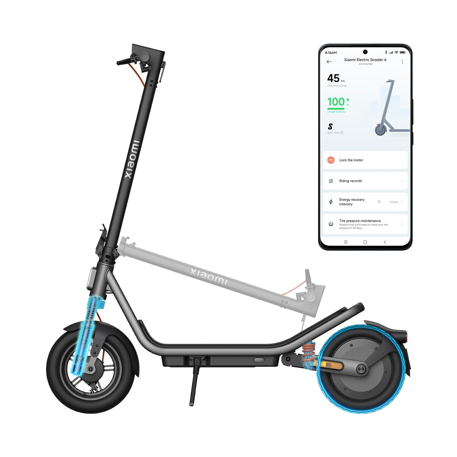 Xiaomi E-Scooter 6 Serie, E Roller Mit Straßenzulassung, 45-75km Reichweite | 10-12" Tubeless-Reifen, Max 20km/h, Federung, Doppelbremse, Faltbar, App-Steuerung
