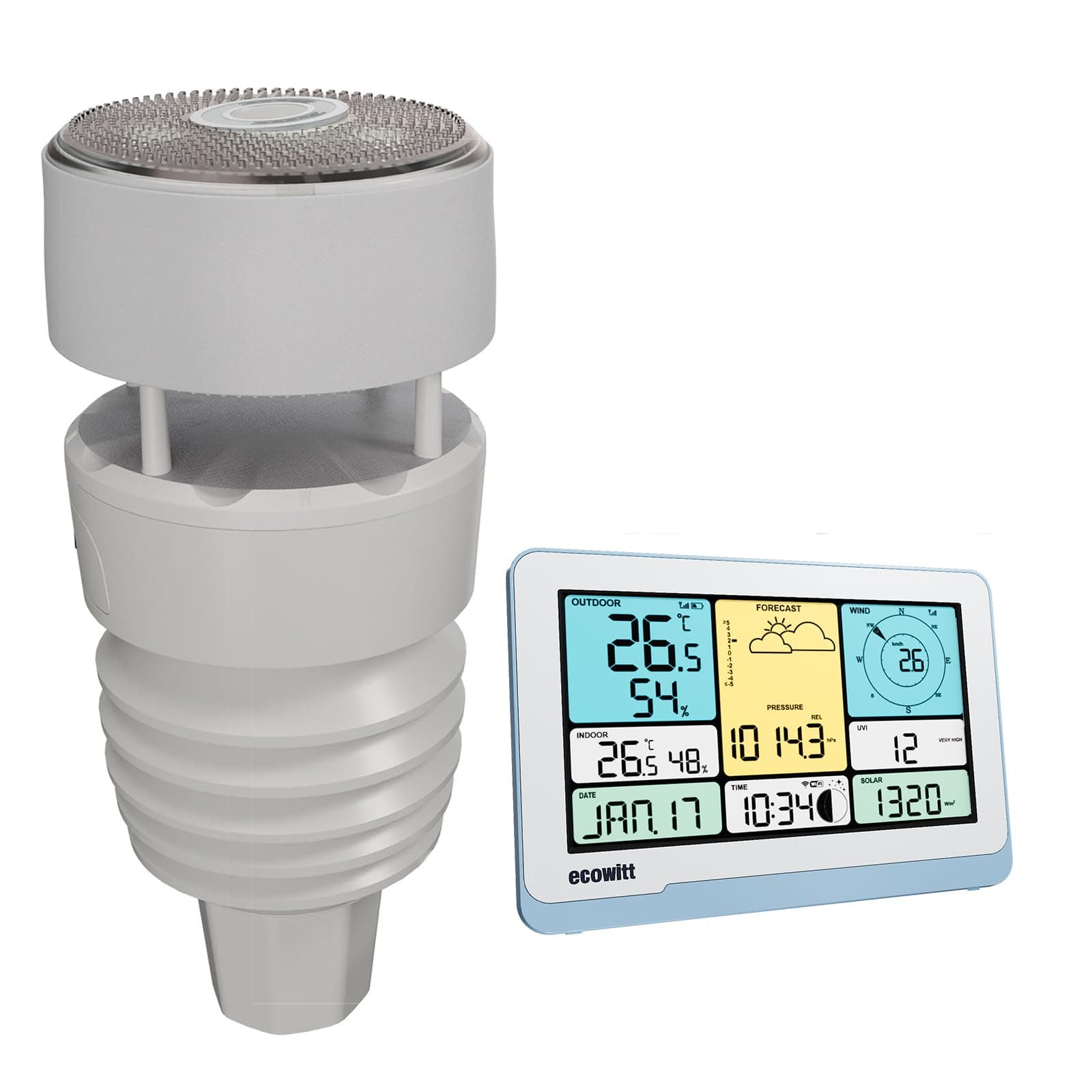 ECOWITT stations météorologiques WS3821, 7 en 1 énergie solaire Wifi maison extérieure capteur météo WS90, 7,5 pouces jardin Sans Fil Intérieur Couleur Console LCD, IOT contrôle intelligent de