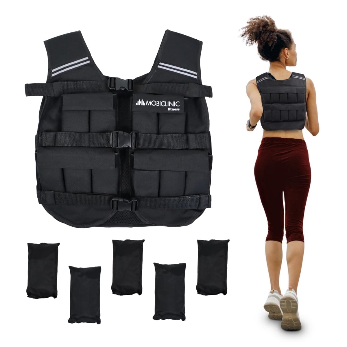 Mobiclinic®, Gilet Lesté, 10/20kg, Gilet de Poids, Réglable, Résistant, Tissu Oxford 600D, Poids Inclus, Bandes Réfléchissantes, Respirant, Gilet avec Poids pour Entraînement Fitness, Iron