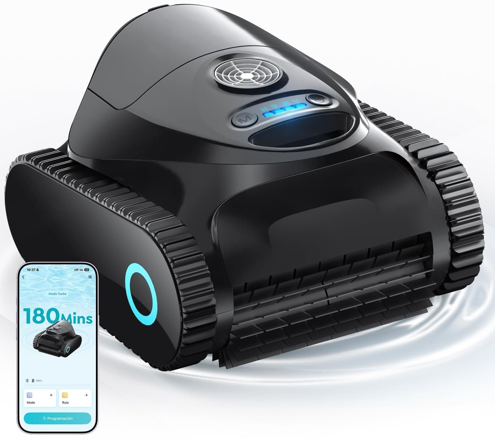BRINBO C1 Robot Piscina Limpiafondos y Paredes,Línea de Flotación,App | Doble Filtro,Aspirador Piscina Bateria,7 Modos,180 min de Autonomía,Limpiafondos Piscina de hasta 150 m²,Blanco y negr