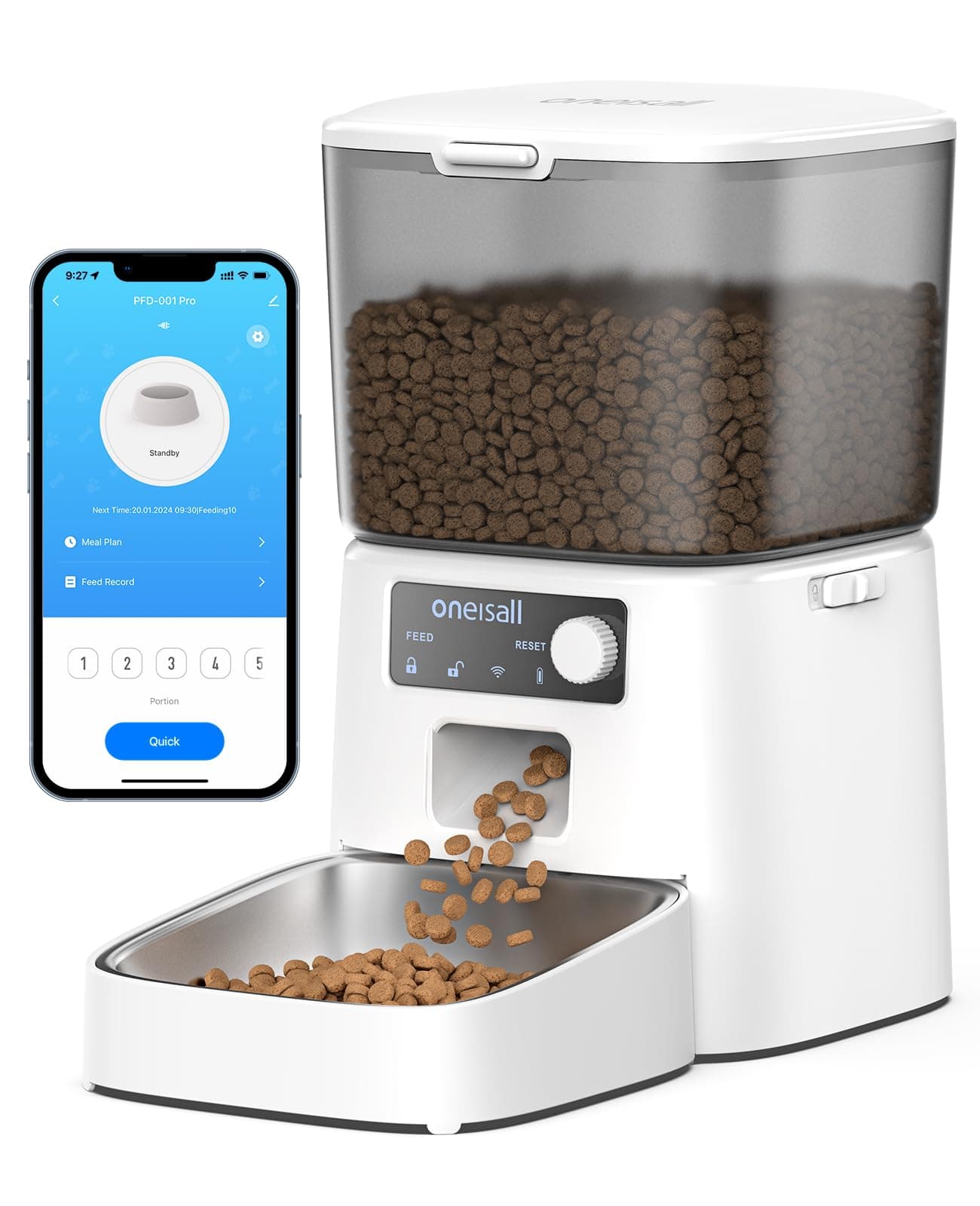 oneisall Distributeur Croquettes Chat Automatique, 3.5L Distributeur Croquettes Chat, Mangeoire de Nourriture, Gamelle Automatique pour Chien, 1-6 Repas par Jour (3.5L WiFi Blanc)