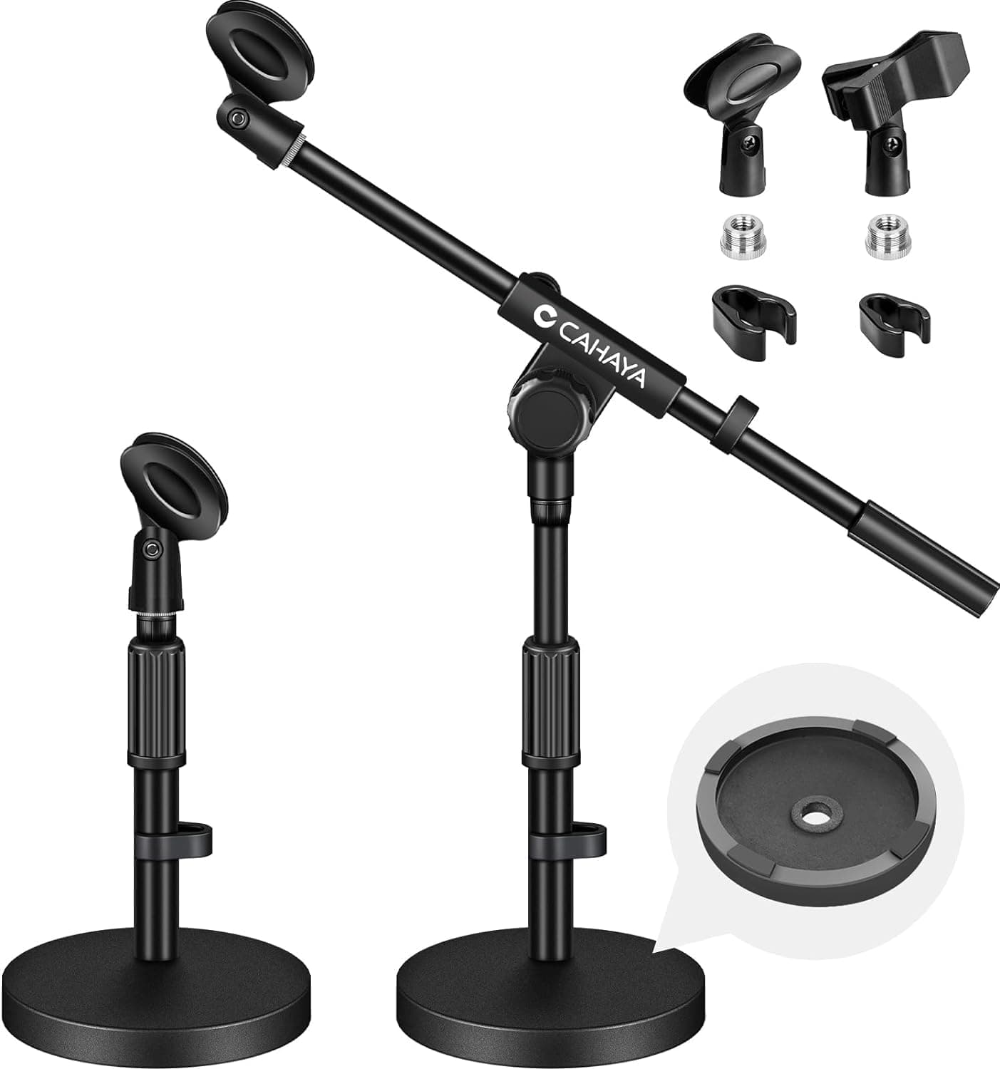 CAHAYA Pied de Microphone de Bureau 2 en 1 avec Deux Clips Deux Cache-câble base stable en fer 1058g Hauteur réglable à 180° Réunions Discours en direct Diffusion Karaoké Enregistrement CY0360