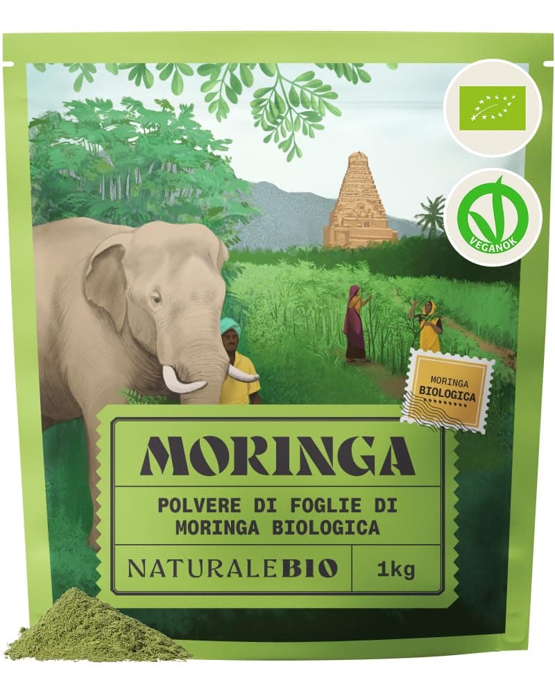 NaturaleBio Moringa Oleifera Bio in Polvere - Qualità Premium - 1Kg. Biologica, Naturale e Pura. Foglie Raccolte dalla Pianta di Moringa Oleifera.