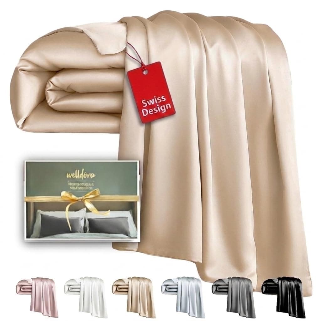Welldora Deckenbezug 200x200 | 100% Seide 22 Momme | Bettwäsche Beigegold | Luxuriöser Seidendeckenbezug aus Maulbeerseide | Höchste Güteklasse 6A, sanft zu Haut & Haar | OEKO-TEX zert. in der Schweiz