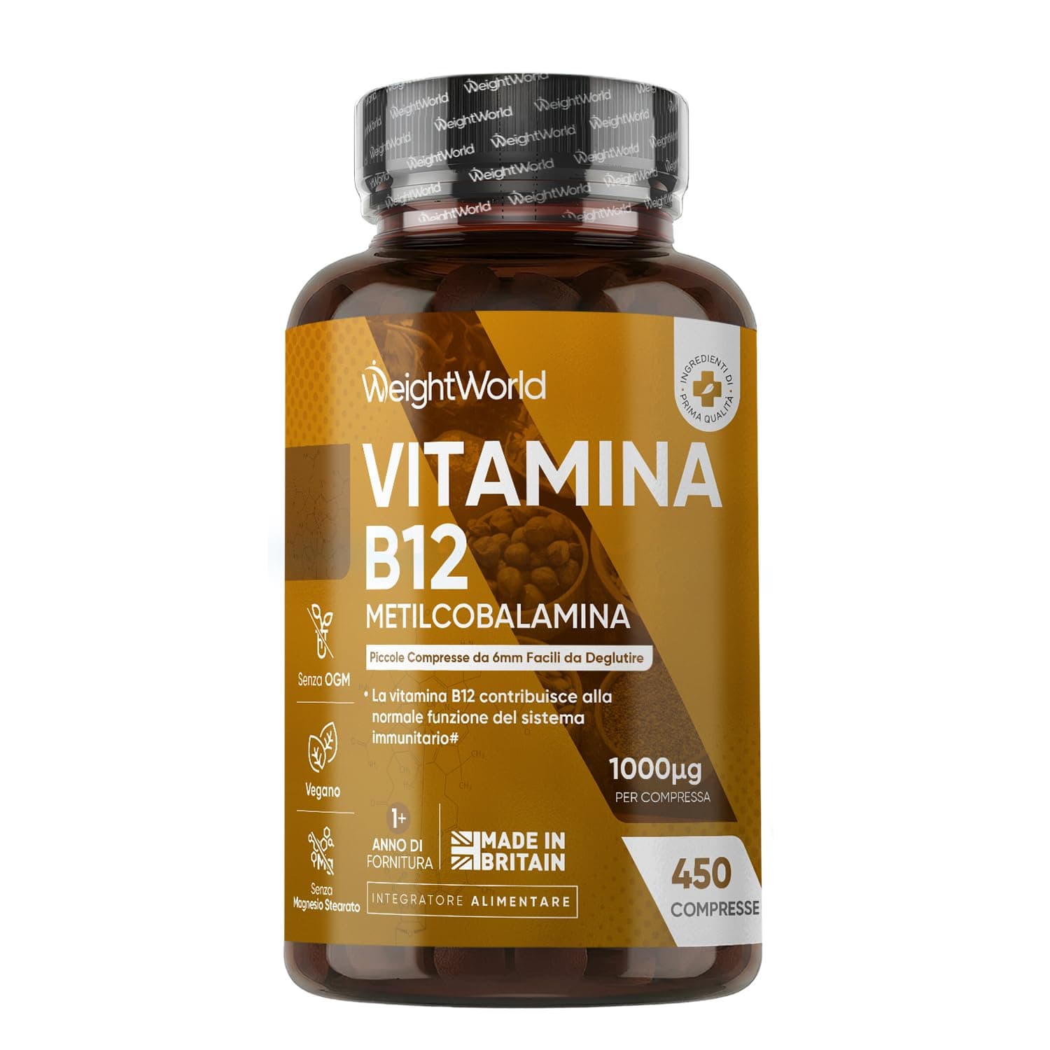 Vitamina B12 Metilcobalamina 1000mcg, 450 Micro Compresse da 6mm, 14+ Mesi di Fornitura (1 al Giorno), B12 Vitamina Vegana, Facile da Deglutire, Methylcobalamin, Priva di Magnesio Stearato e Glutine