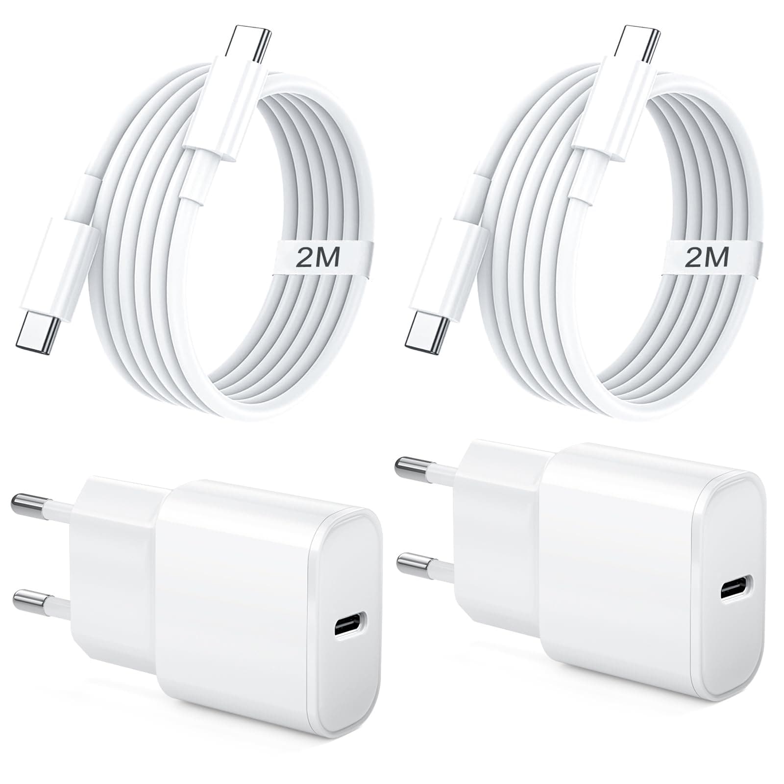 Chargeur Rapide for iPhone 17 16 15, 2Pack 20W Chargeur USB C et 2M Type C Câble Charge Secteur Mural Adaptateur Alimentation pour iPhone 17/17 Air Pro Max/16 Pro Max/15 Pro Max, USB C Prise