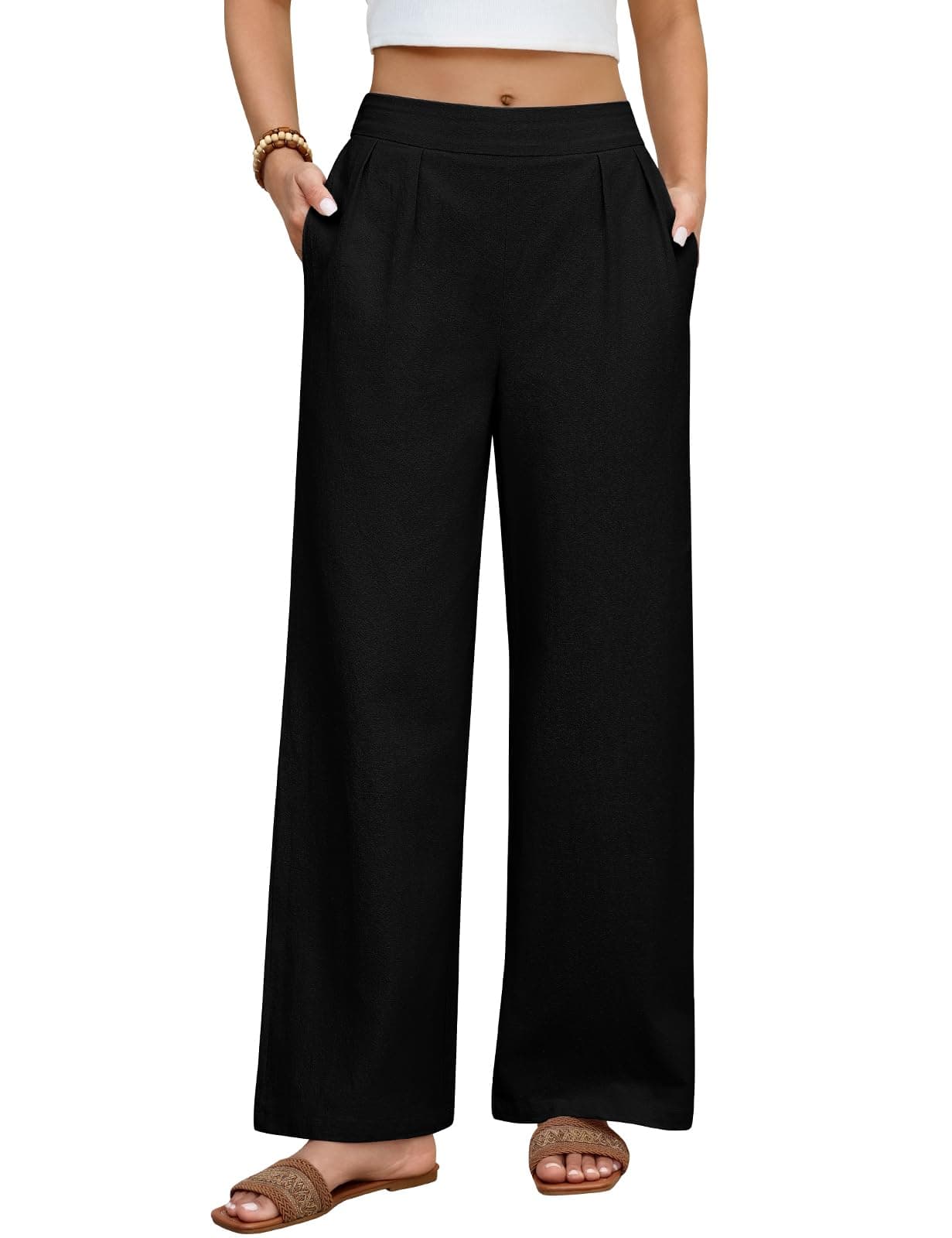 heekpek Pantalon Ete Femme Leger Coton Pantalons Elastique Haute Taille Ample Pantalon Detente avec Poches
