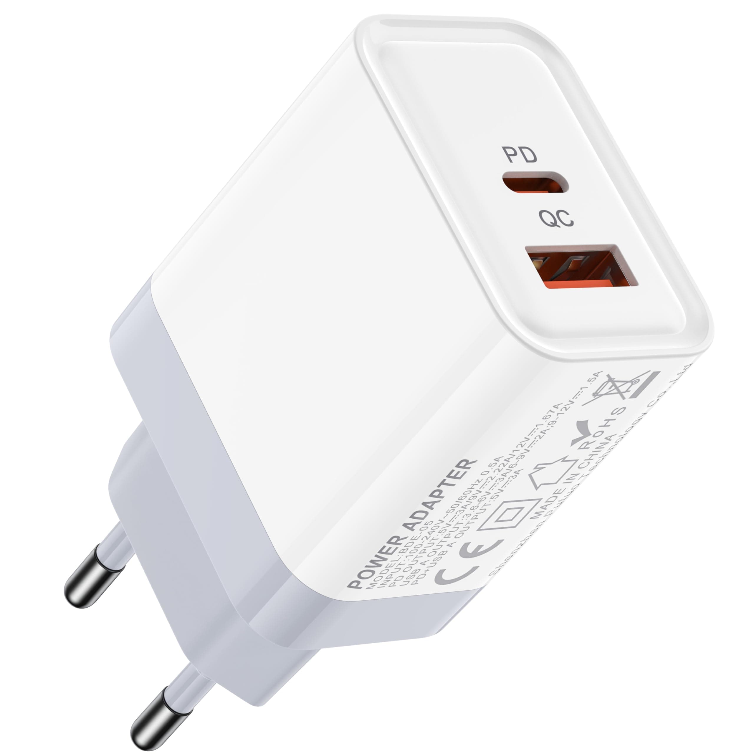 Chargeur USB C Rapide, 20W 2 Port Adaptateur USB A Type C Secteur Prise pour Samsung Galaxy S24 Ultra S23 FE S22 S21 S20 A55 5G A54 A53 A35 A34 A25 A15 A14 A05s, iPhone 16 Plus Pro Max 15 14 13 12