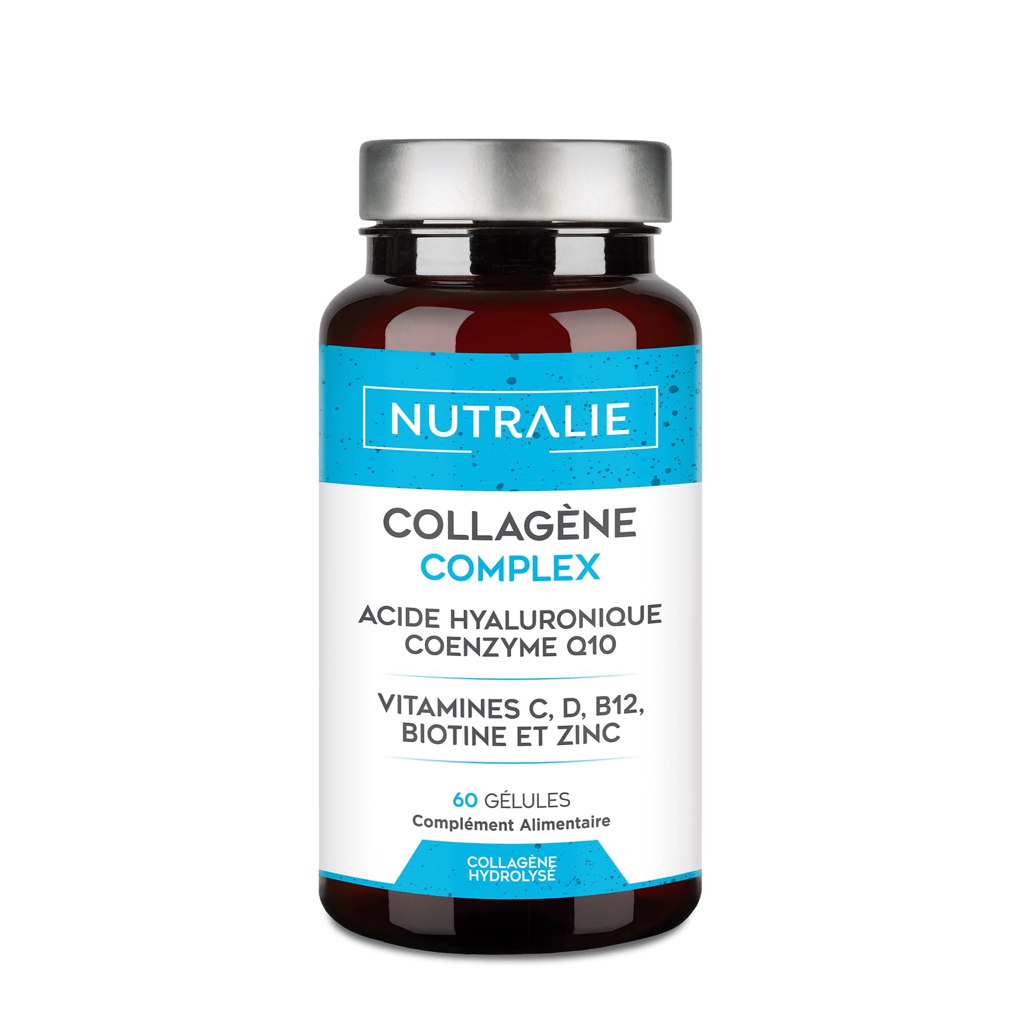 Collagène Acide Hyaluronique - Hydrolysé + Biotine + Q10 - Peau Cartilage - Vitamines C D B12 et Zinc - Complexe Collagène - 60 gélules Nutralie