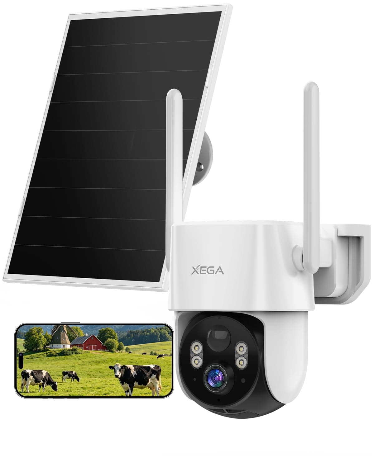 Xega 4G Telecamera con SIM da Esterno,Registra 24/7,WI-FI Non Supportato | 8W Pannello Solare,12.000mAh Batteria,Rilevamento IA,PTZ,2K Visione Notturna,Cloud/TF,IP66,SIM Incl,Abbonamento 4G Richiesto