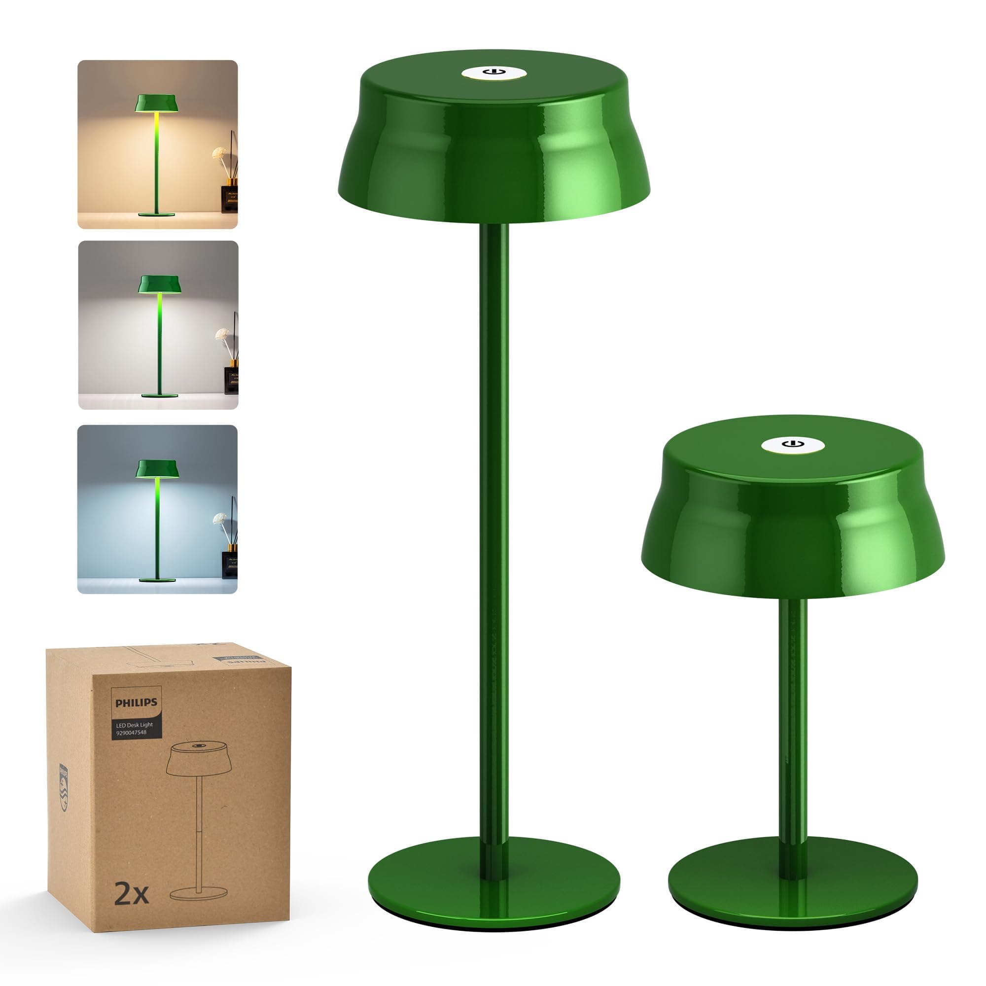Philips Lampe de Table Sans Fil, Bureau LED Portable pour Extérieur, Alimentée par Batterie Rechargeable, 2 Hauteurs Réglables, Contrôle Tactile et 3 Couleurs avec Gradation Continue, Étanches