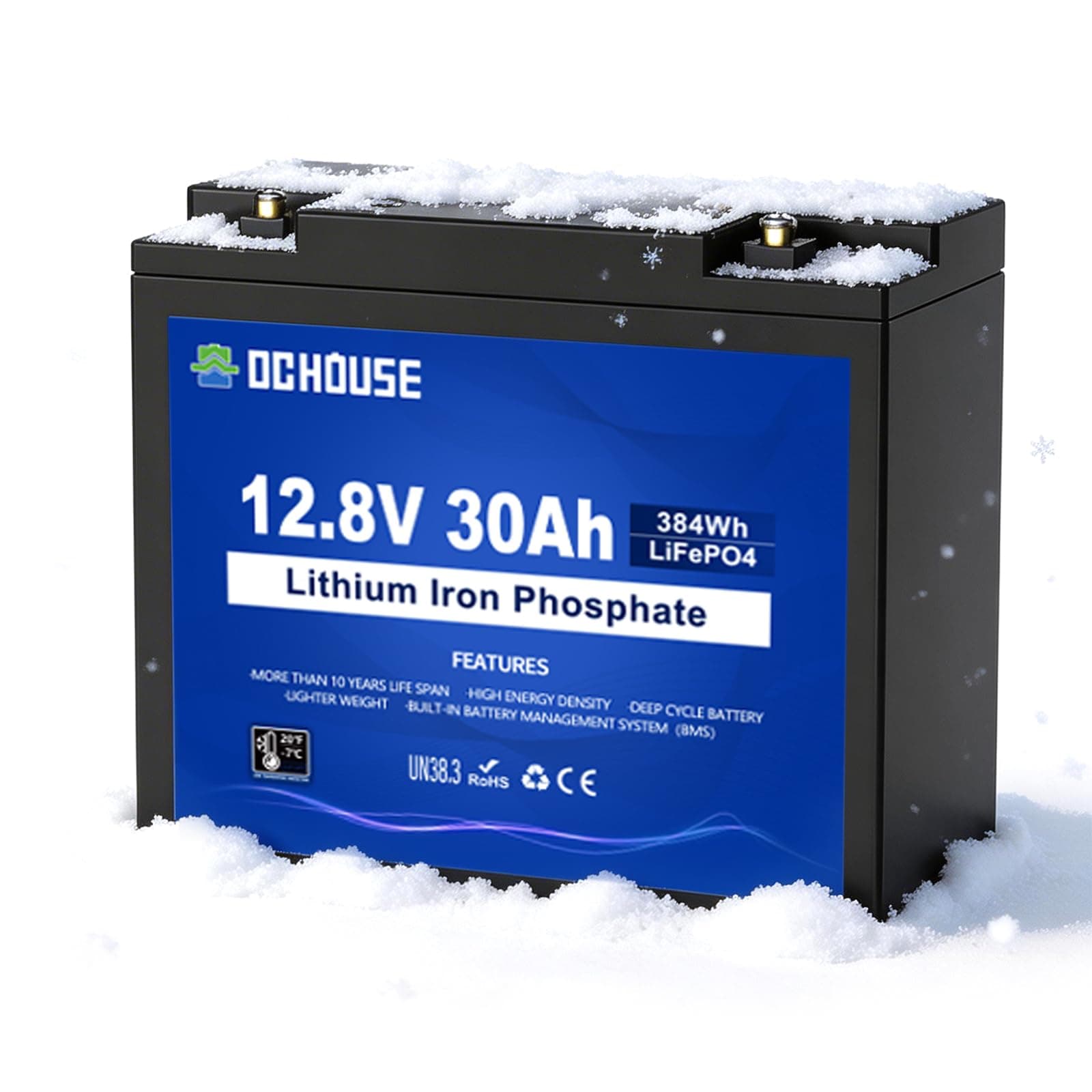 DCHOUSE Batteria Litio 12V 30Ah Mini con Spegnimento a Bassa Temperatura | Puerto DC, 30A BMS, Max.15000 Cicli, 10 Anni di Vita, per UPS, il Giro sul Giocattolo, Passeggino, Pannello Solare, Campeggio