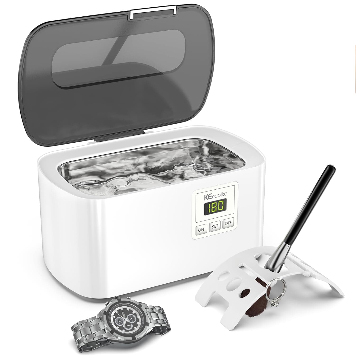 KECOOLKE Limpiador ultrasónico de joyas, limpiador ultrasónico de 600 ml con temporizador digital, adecuado para gafas, anillos, monedas, cubiertos, regalos Solución de limpieza ultrasónica