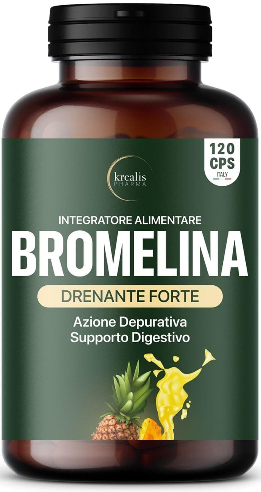 Bromelina Forte Drenante - 5000 GDU/g + 2500 GDU/g - PURA EXTRA forte da Ananas, Azione Anticellulite e Detox, Bromelina Plus Drenante Gambe, Made in Italy
