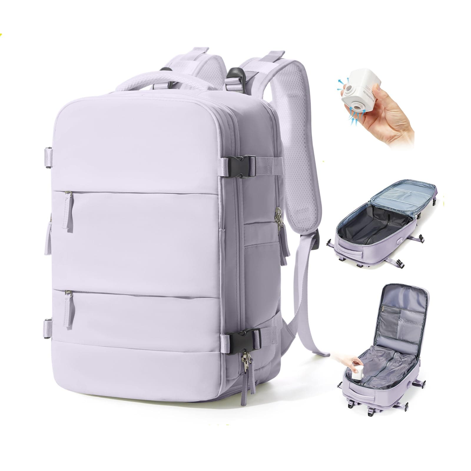 BJLFS Mochila al Vacio con Bomba Equipaje de Mano 40x30x20 Ryanair Mochila Viaje Cabina Avion 40x20x25 Wizzair Vueling Mujer Impermeable Mochila de Compresion al Vacio