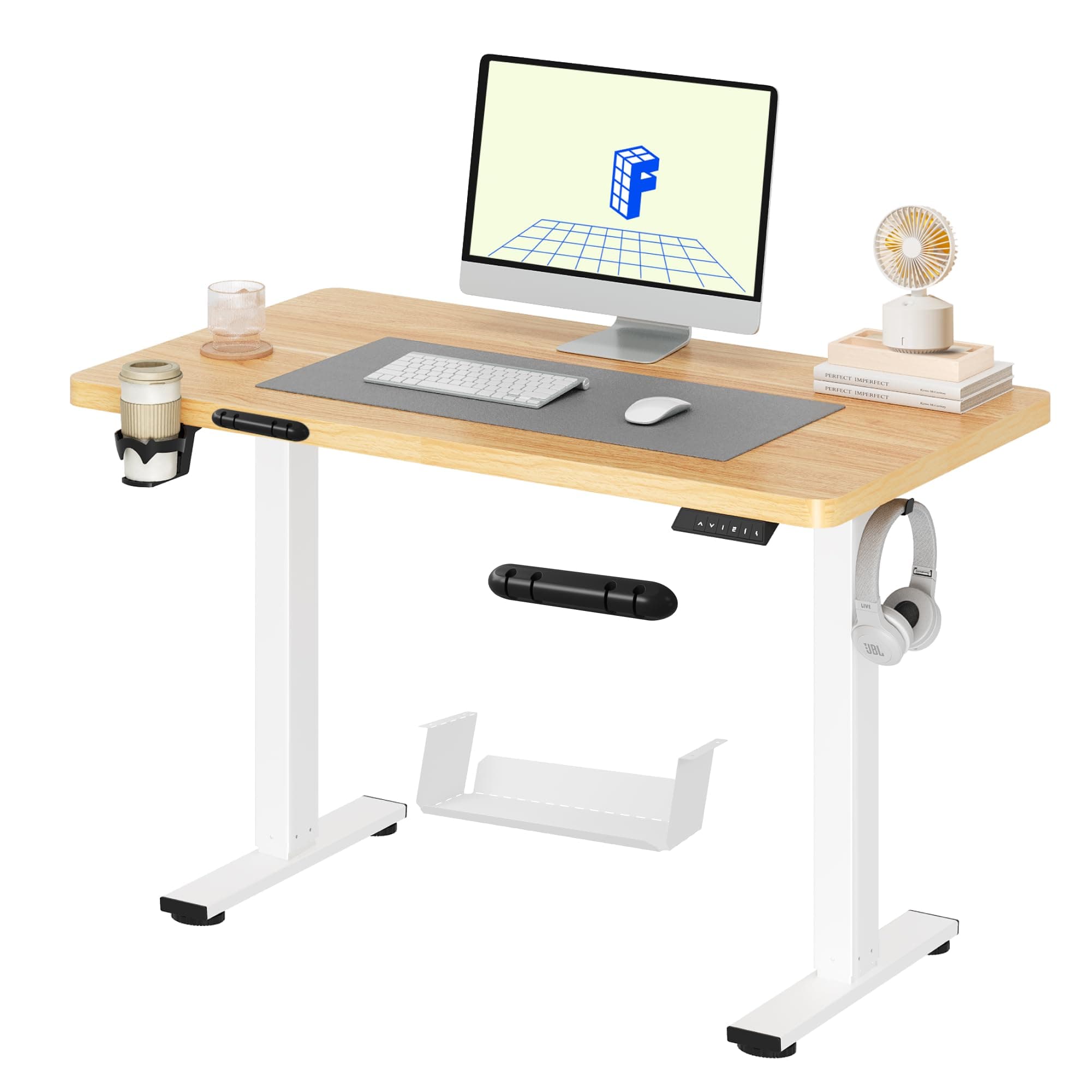 FLEXISPOT Scrivania Regolabile in Altezza 110 * 54cm, con Pannello di Controllo Digitale, Desktop INTERO, Con Gancio, Con Portabicchieri, Standing Desk Scrivania Motorizzata