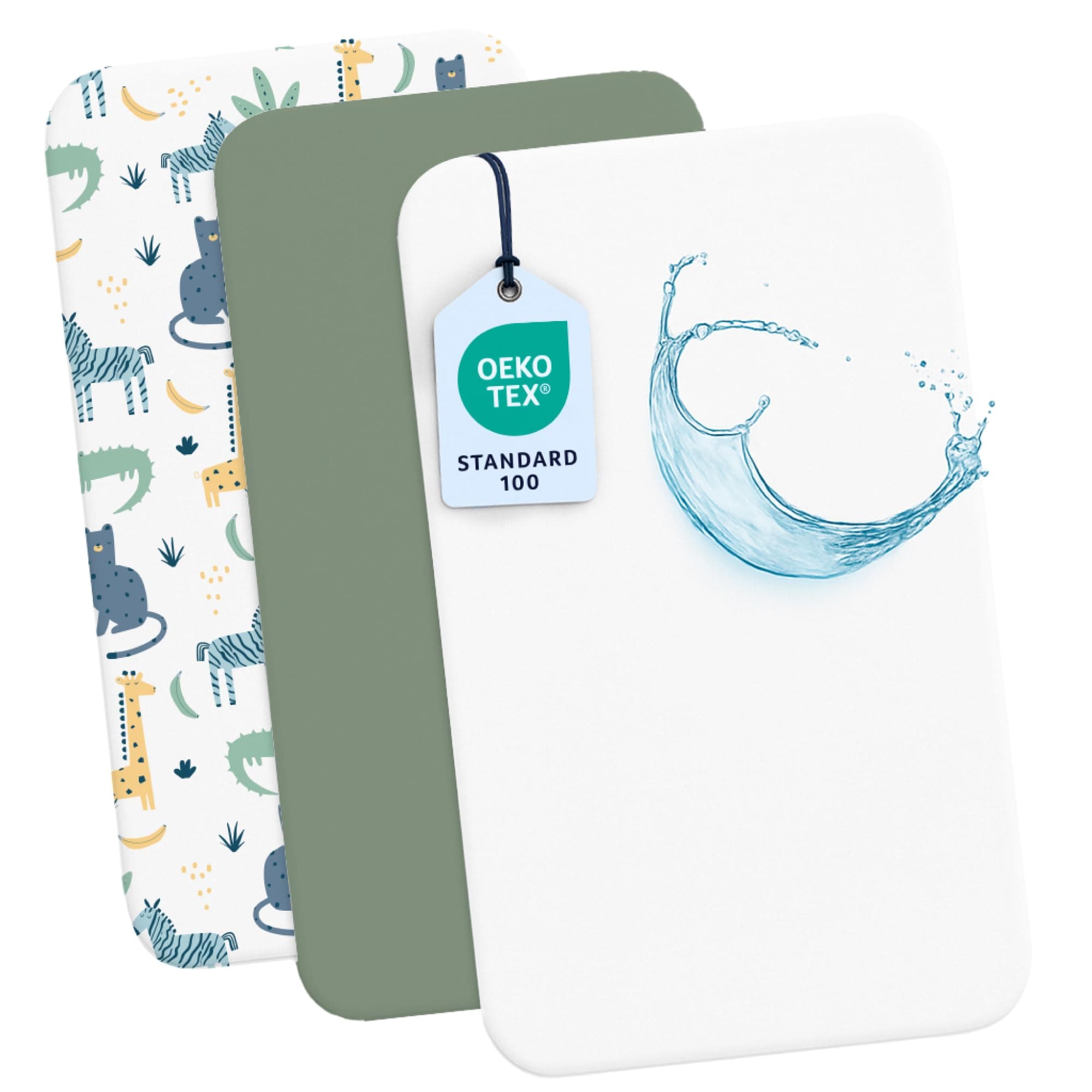 Dreamzie 2 Sabanas Minicuna + 1 Protector Colchón Cuna Impermeable Bebe⎥100% Algodón para Cuna, Moisés - 50x83 cm Estampado Savana