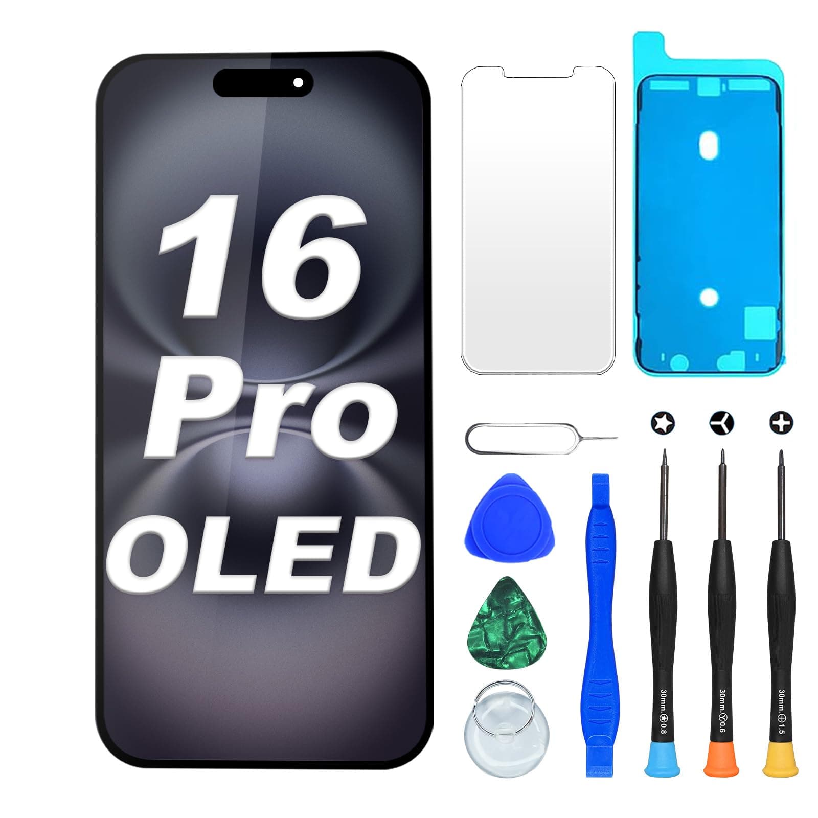 DIGI4U Écran pour iPhone 16 Pro OLED, 6,3" Écran de Rechange True Tone FHD COP Display Digitizer Assembly avec Outil de réparation, Film Protecteur d'écran et adhésif imperméable