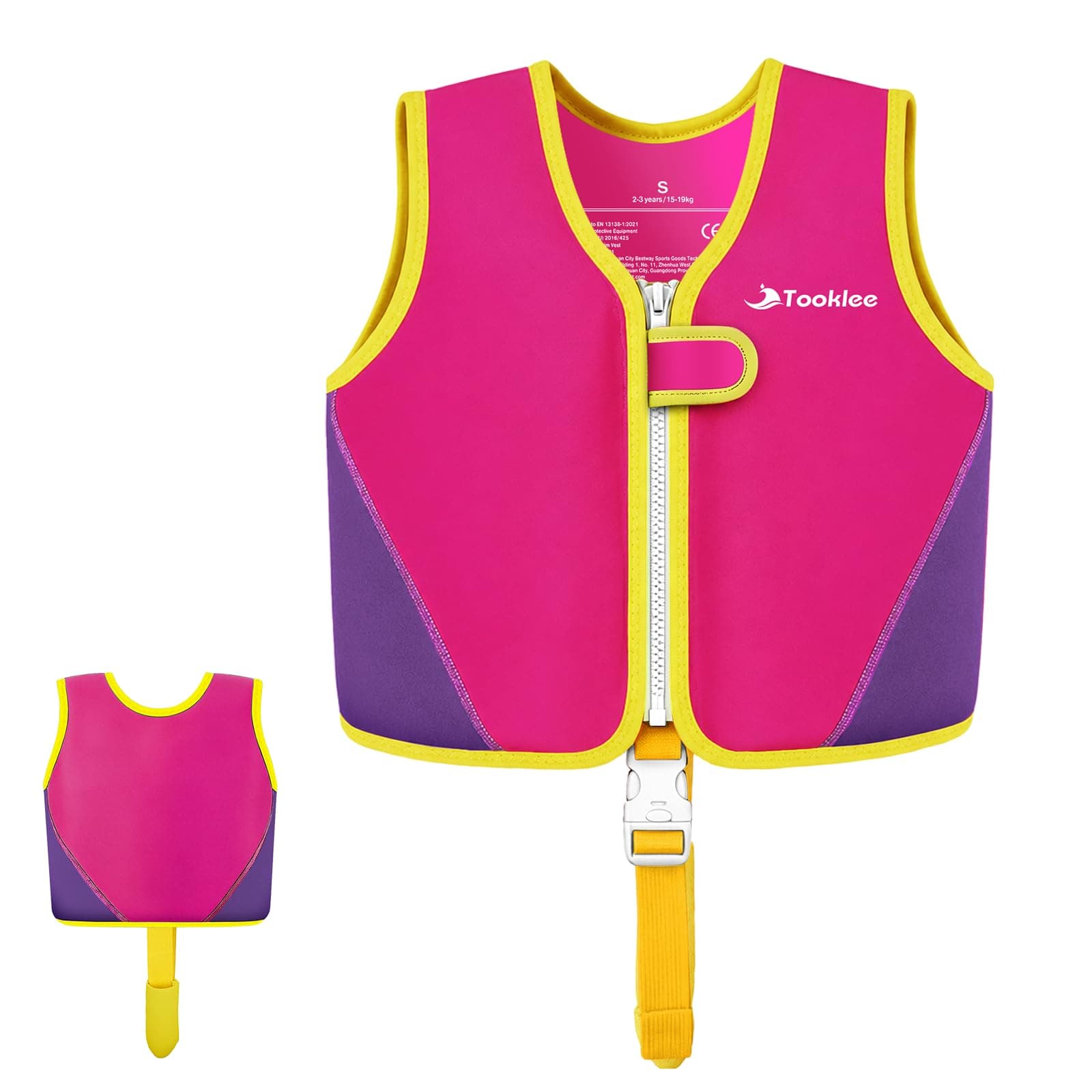 Tooklee Chaleco de Natación para Niños, Sistema de Flotación Ajustable de 8 Paneles, Chaleco de Natación de Flotabilidad Fuerte, Probado por TÜV y Seguro, Neopreno Premium Suave, Ligero y Cómodo