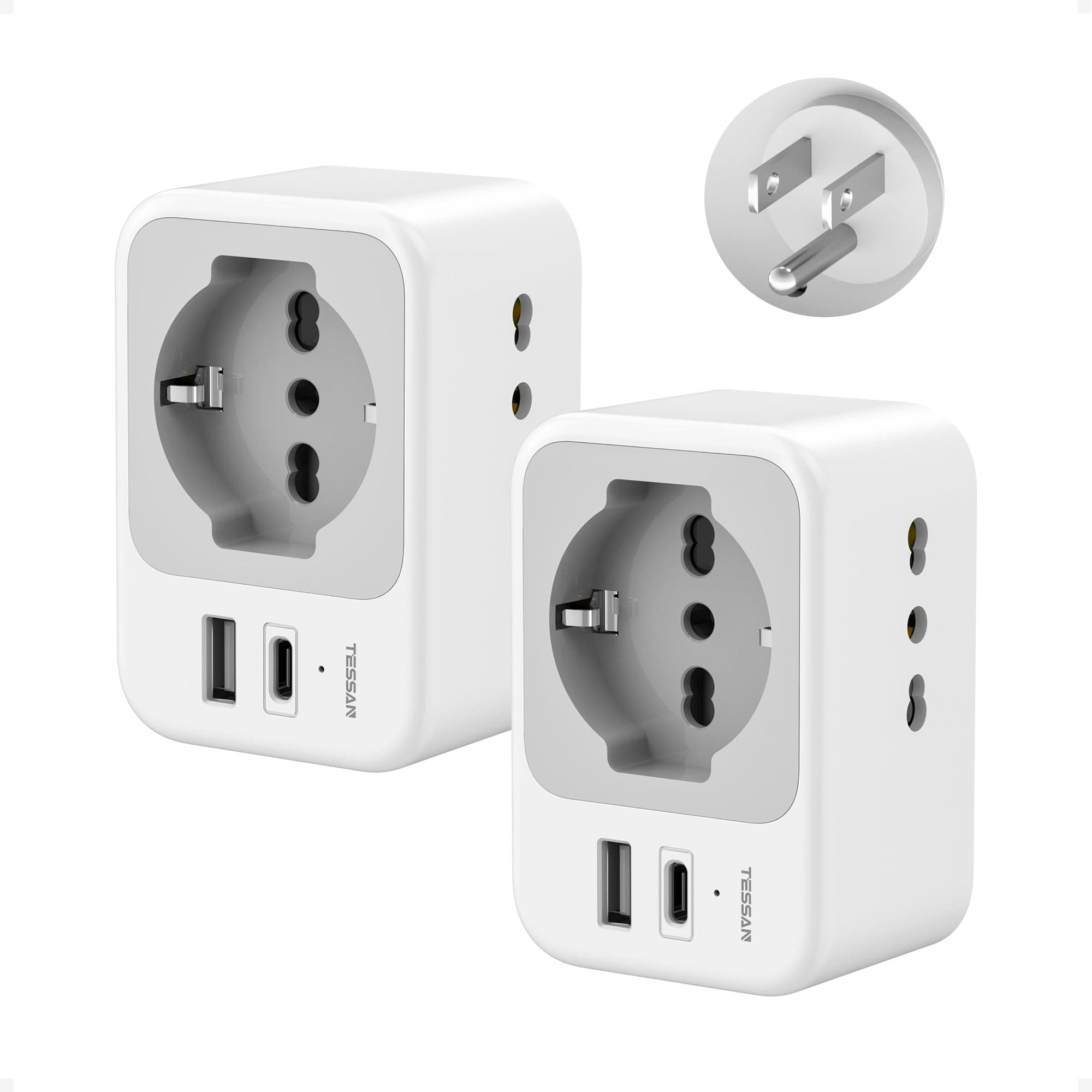 Adattatore Presa Americana Italiana Pack de 2, Adattatore USA con USB C e USB A, 5 in 1 TESSAN Presa Spina Americana 1875 W, Adattatori Prese Canada per America, Messico, Thailandia, Tipo B
