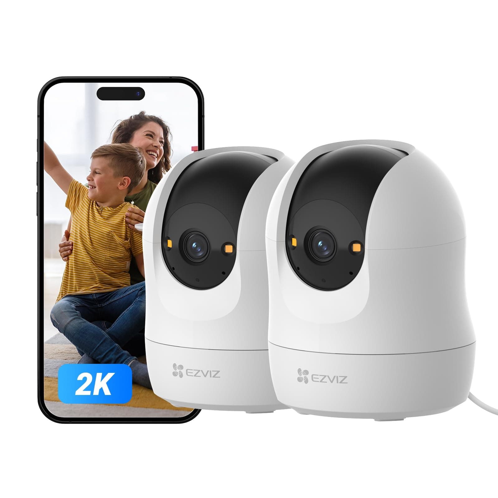 EZVIZ C6N G1 2K(2-Pack) Cámara Vigilancia WiFi Interior 360°, Cámara IP Detección Humana/Ruido, Visión Nocturna Color, Audio Bidireccional, Seguimiento Auto, Control Remoto, para Bebé/Anciano/Negocio