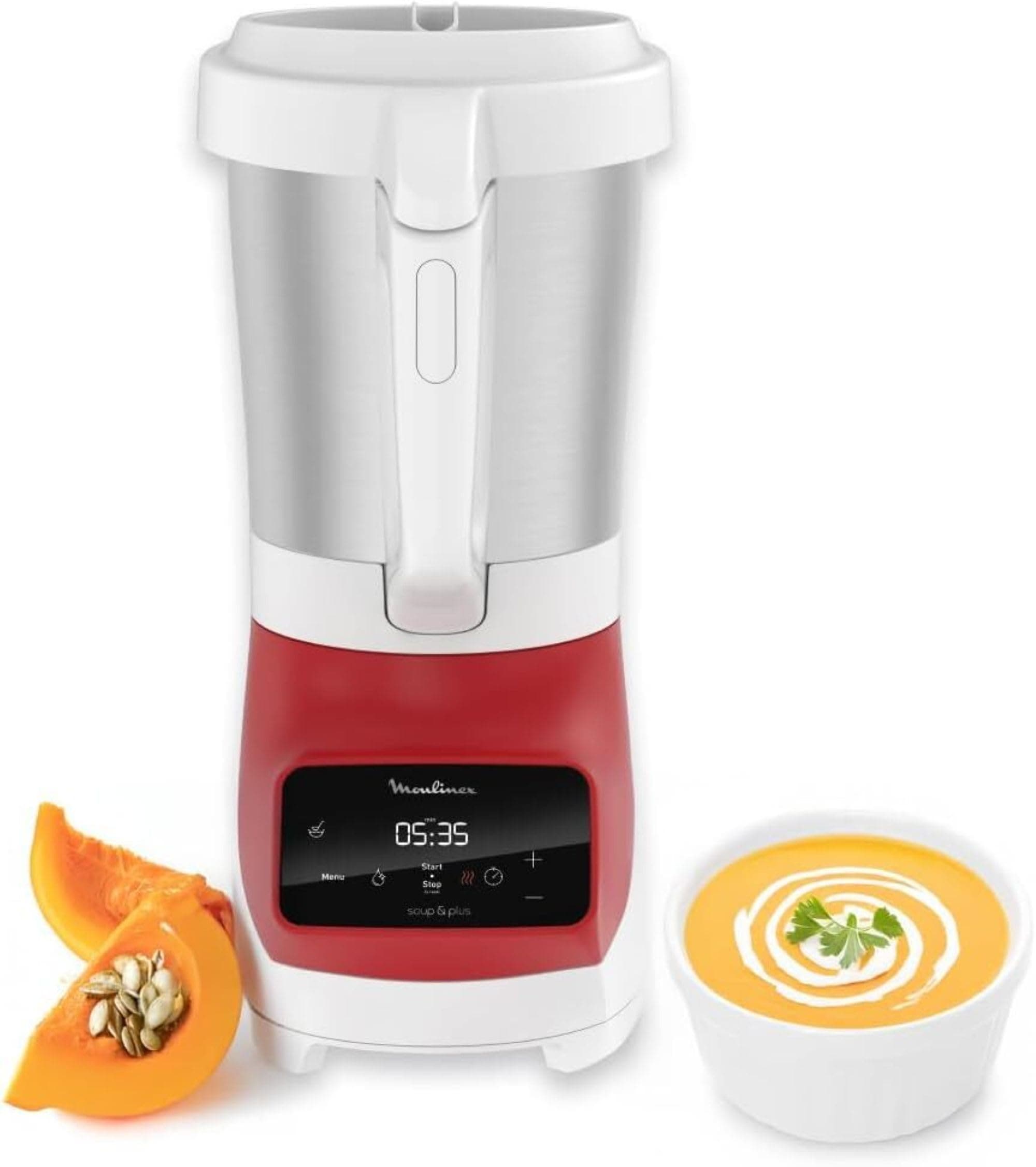 Moulinex - Blender mixeur Soup Plus - Mixe des smoothies - Bol 2 L - Inox | Ce soup maker prépare des soupes pour 8 personnes - Mixe des smoothies - Cuit automatiquement - Maintien au chaud 40 minutes