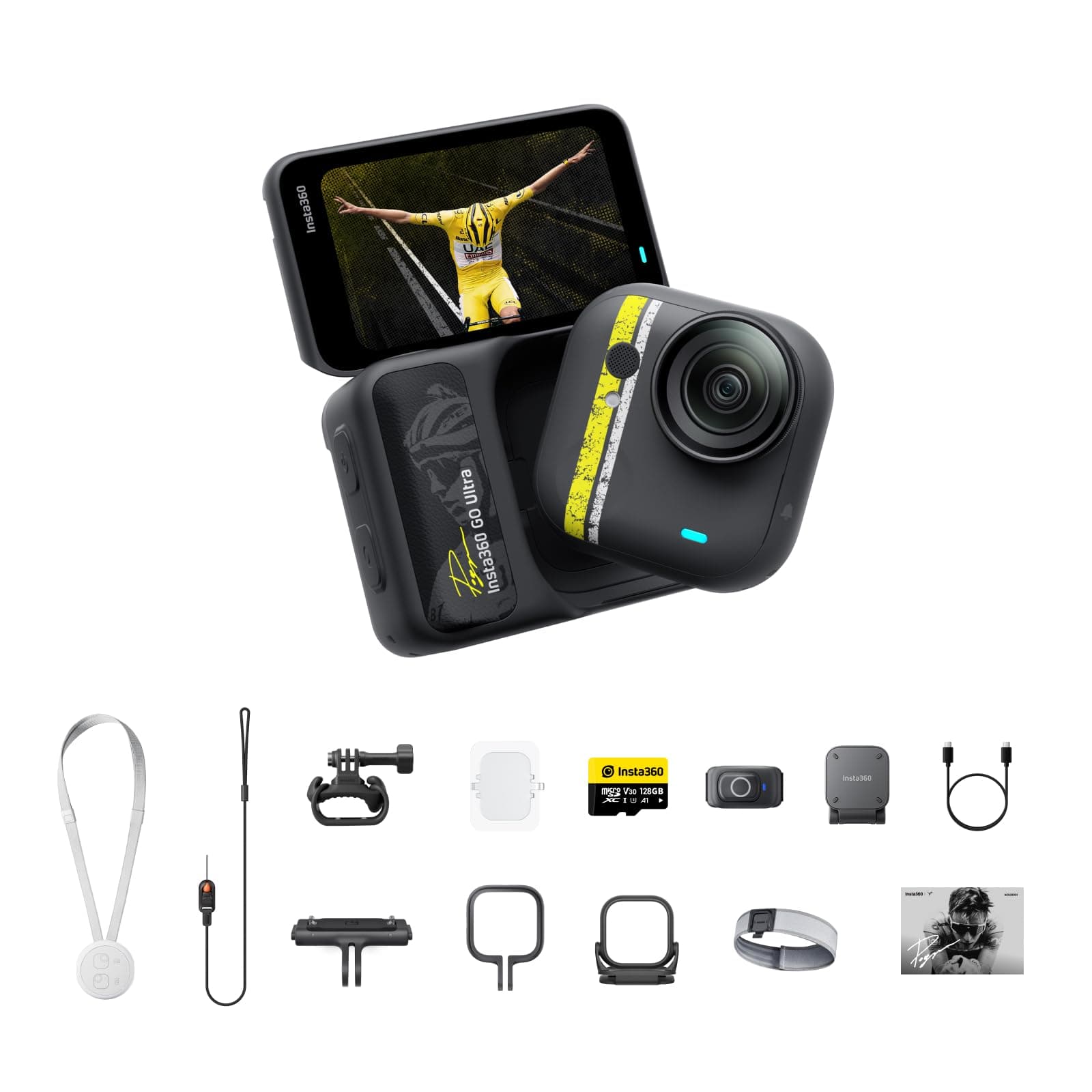 Insta360 GO Ultra édition Tadej Pogačar - Petite 4K caméra vlog, Mains Libres, caméra POV, capteur 1/1,28", 53 g, Champ de Vision 156°, 200 Min d'autonomie, Action cam Portable pour Le Cyclisme