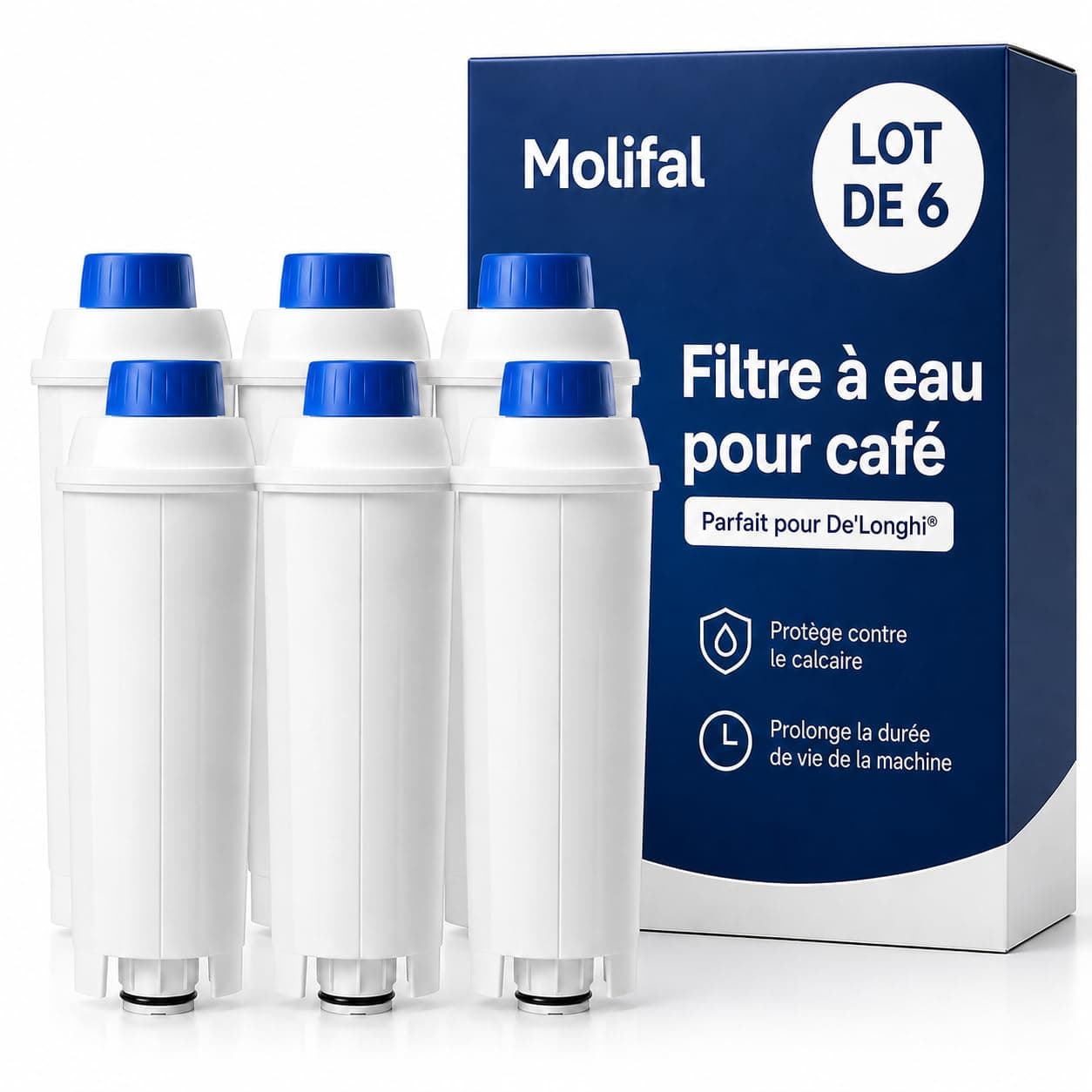 Molifal Filtre à eau de rechange pour machines à café Delonghi DLSC002, compatible avec Delonghi Dinamica, Magnifica S, Eletta Explorer, ETAM Autentica EPAM et ECAM Series